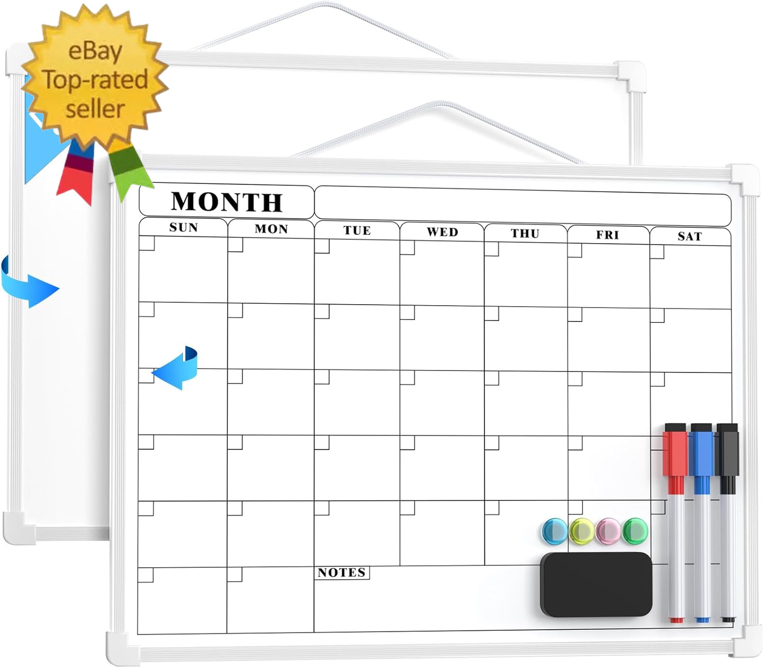 Monthly Calendar Dry Erase Board for Wall, 16″X12″ Small Hanging Double-Sided