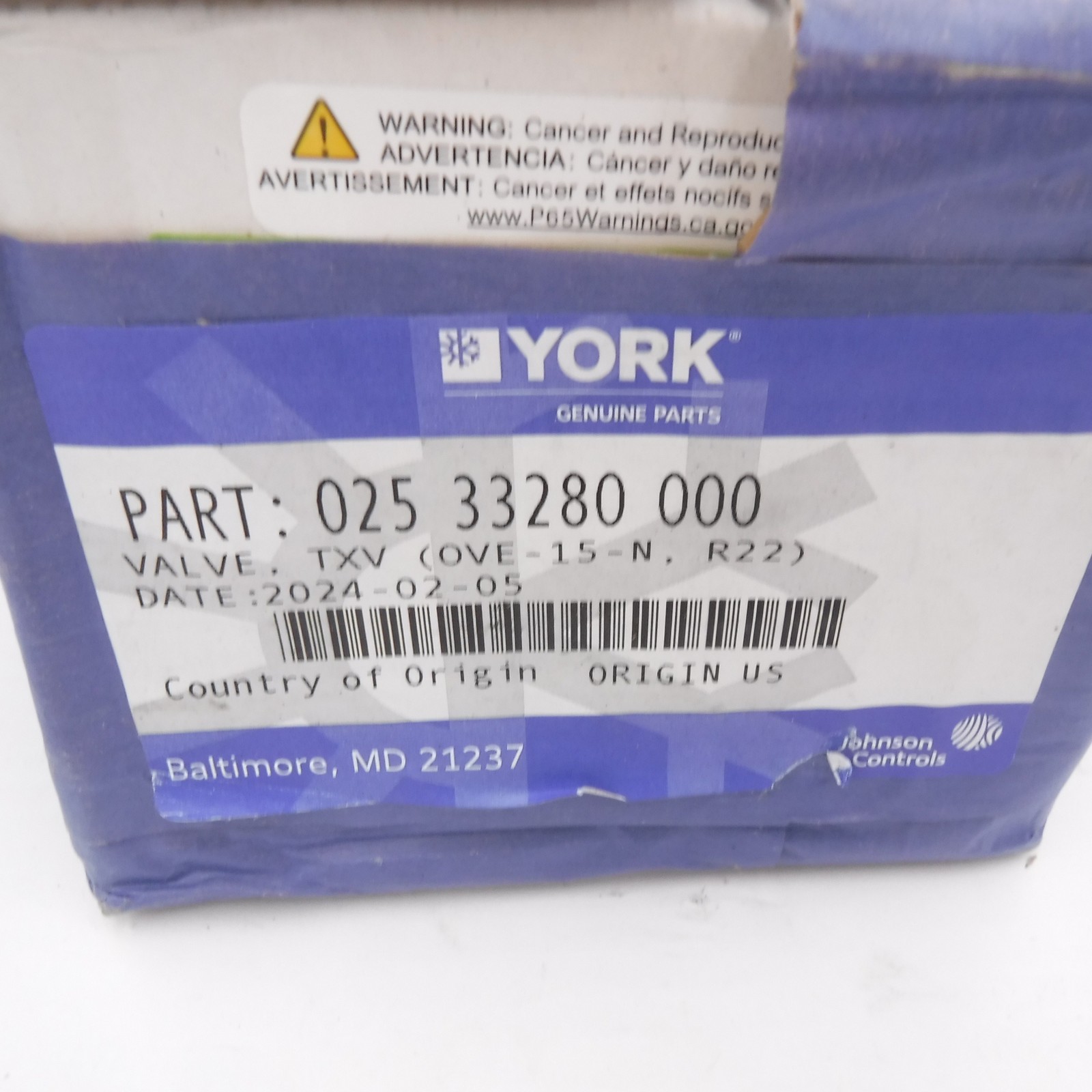 York 7/8″ In 7/8″ Out Thermal Expansion Valve 025 33280 000