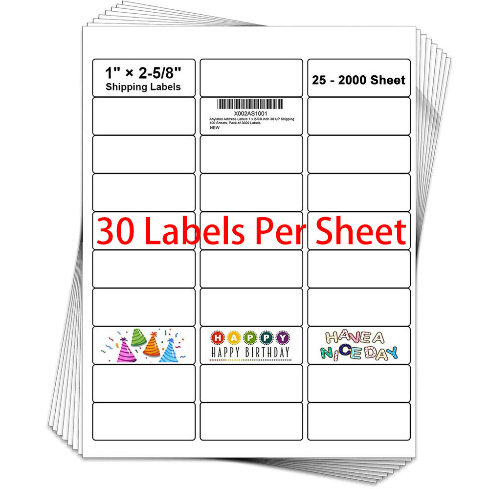 30/sheet 1″ x 2 5/8″ Address Mailing Labels Sheet FBA SKU Labels 30 UP Adhesive