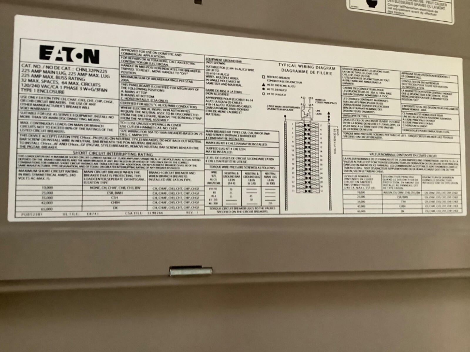 Eaton / Cutler Hammer CHNL32PN225, 32Space – 64Circuit Max Loadcenter, 225A