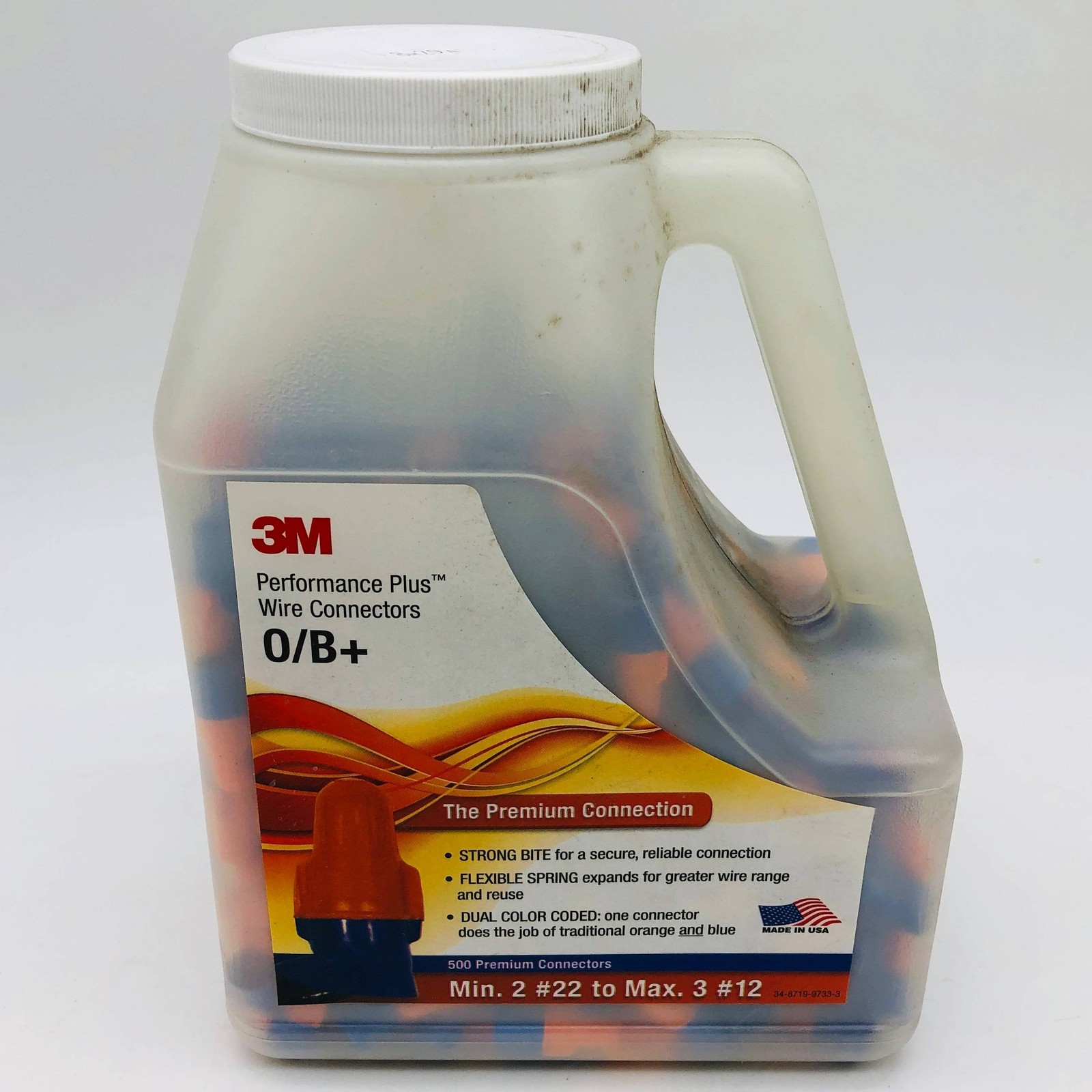 3M 7000133222 Performance Plus O/B+ Wire Connectors Orange/Blue 500/Jug