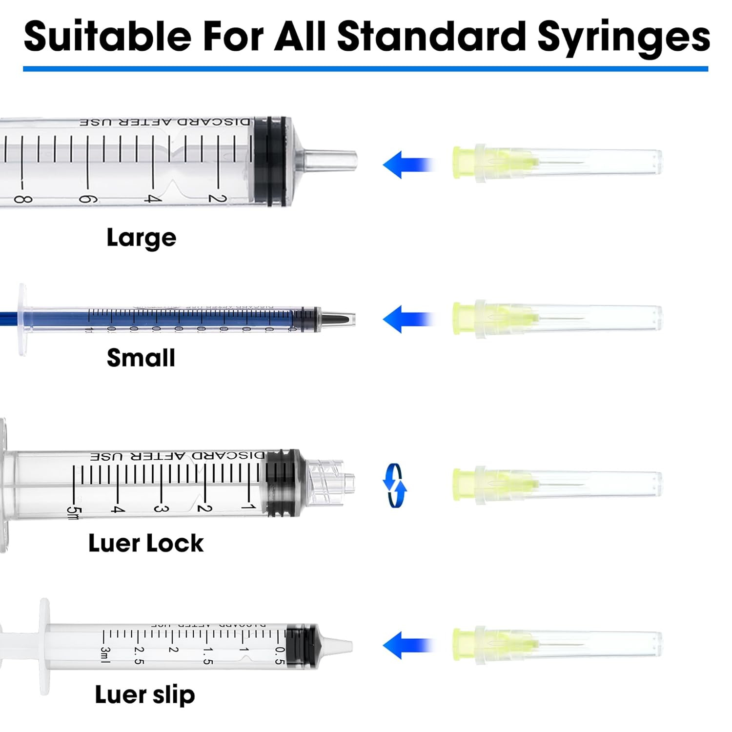 100 Pack 30 Ga 5/16 Inch Disposable Needles with Caps for Scientific and Industr
