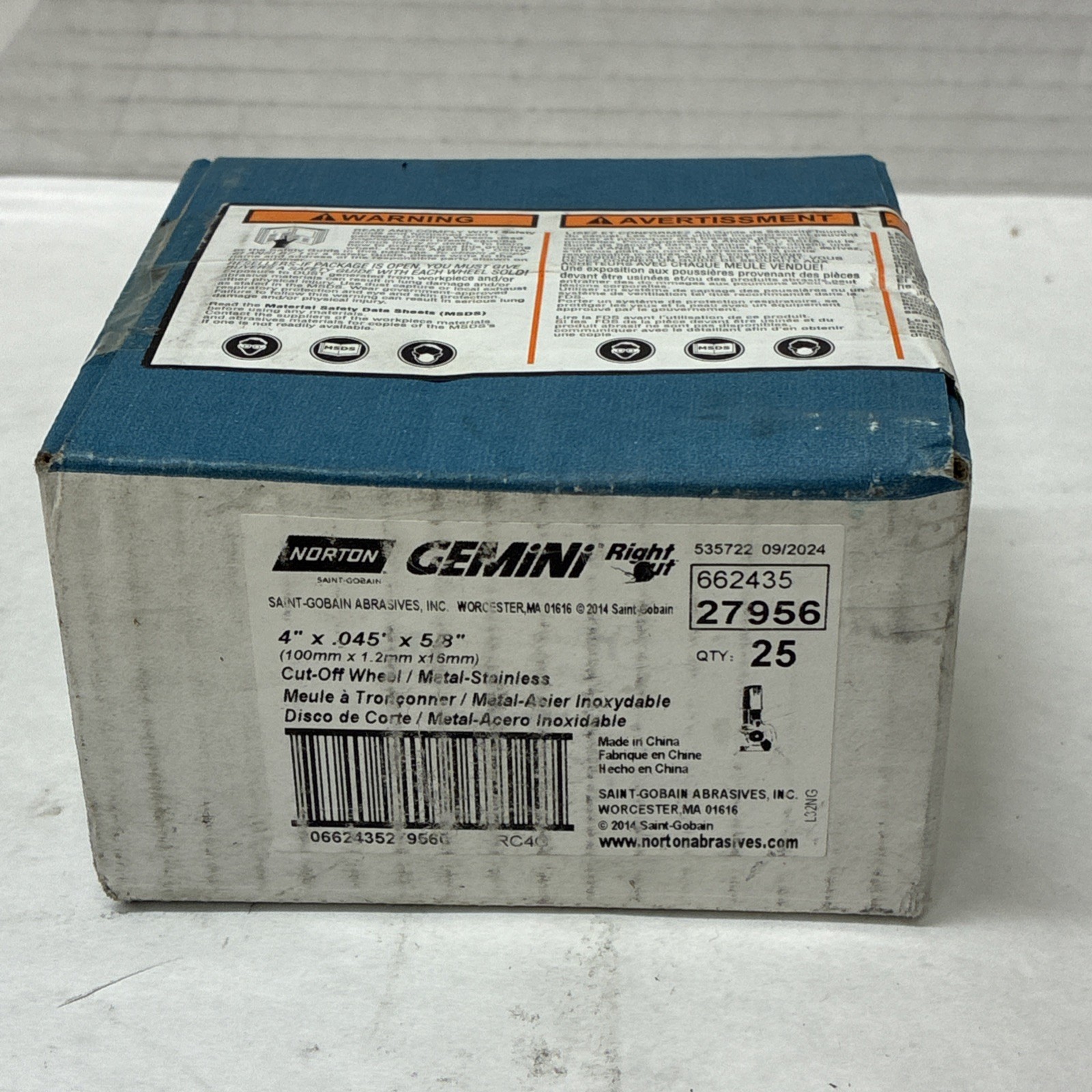 Norton Gemini 4”x.045”x5/8” Qty 25