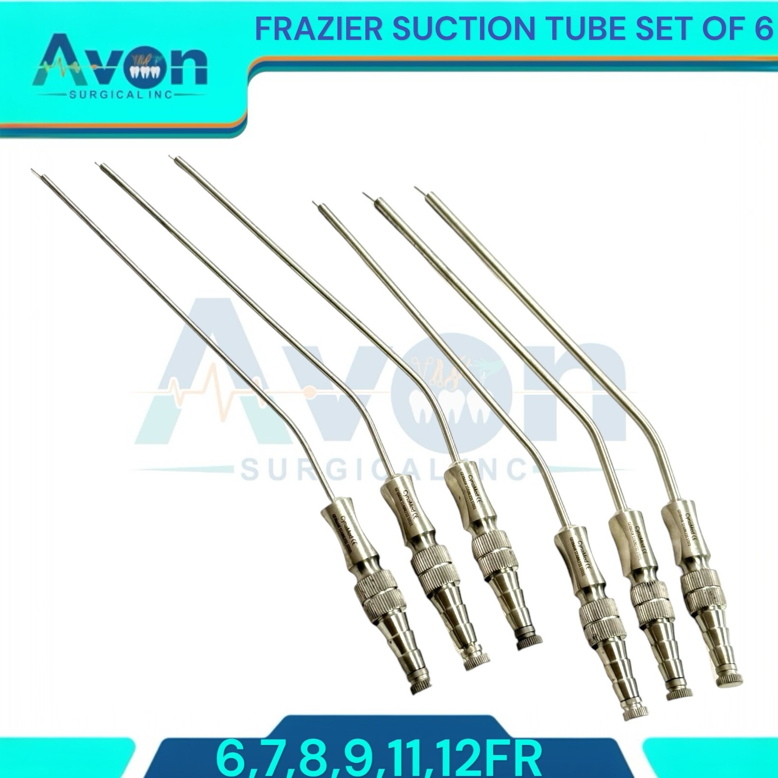 NEW GERMAN Frazier Suction tube set of 6 tubes! Dental ENT Surgical Instruments