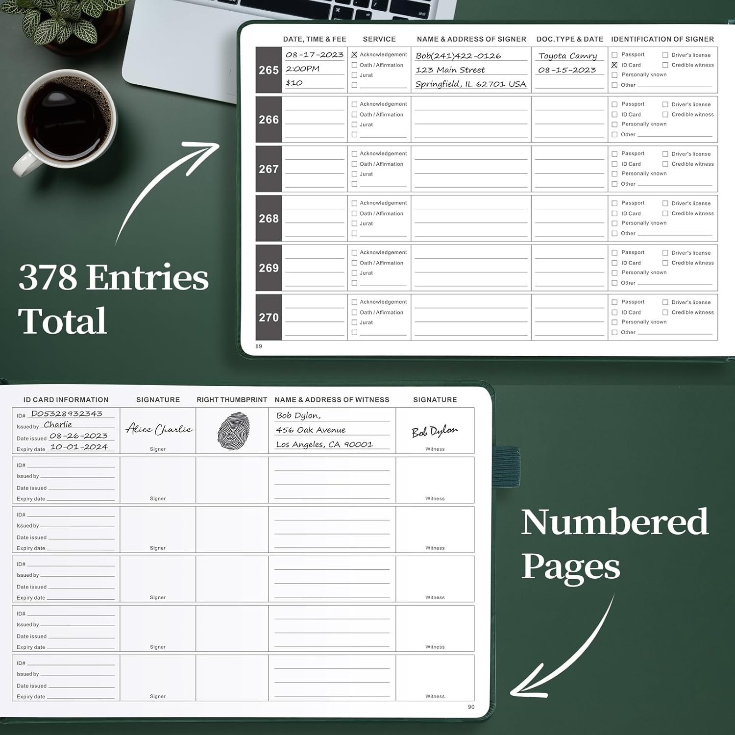 JUBTIC Notary Journal Log Book – Public of 10×7, Dark Green