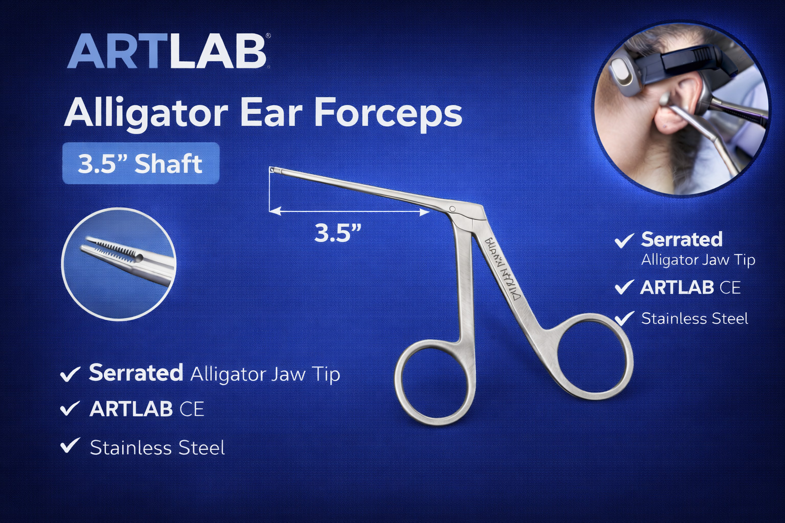 2 Pieces – Alligator Forceps With Serrated Tips Micro 3.5″ + 5.5″ ENT