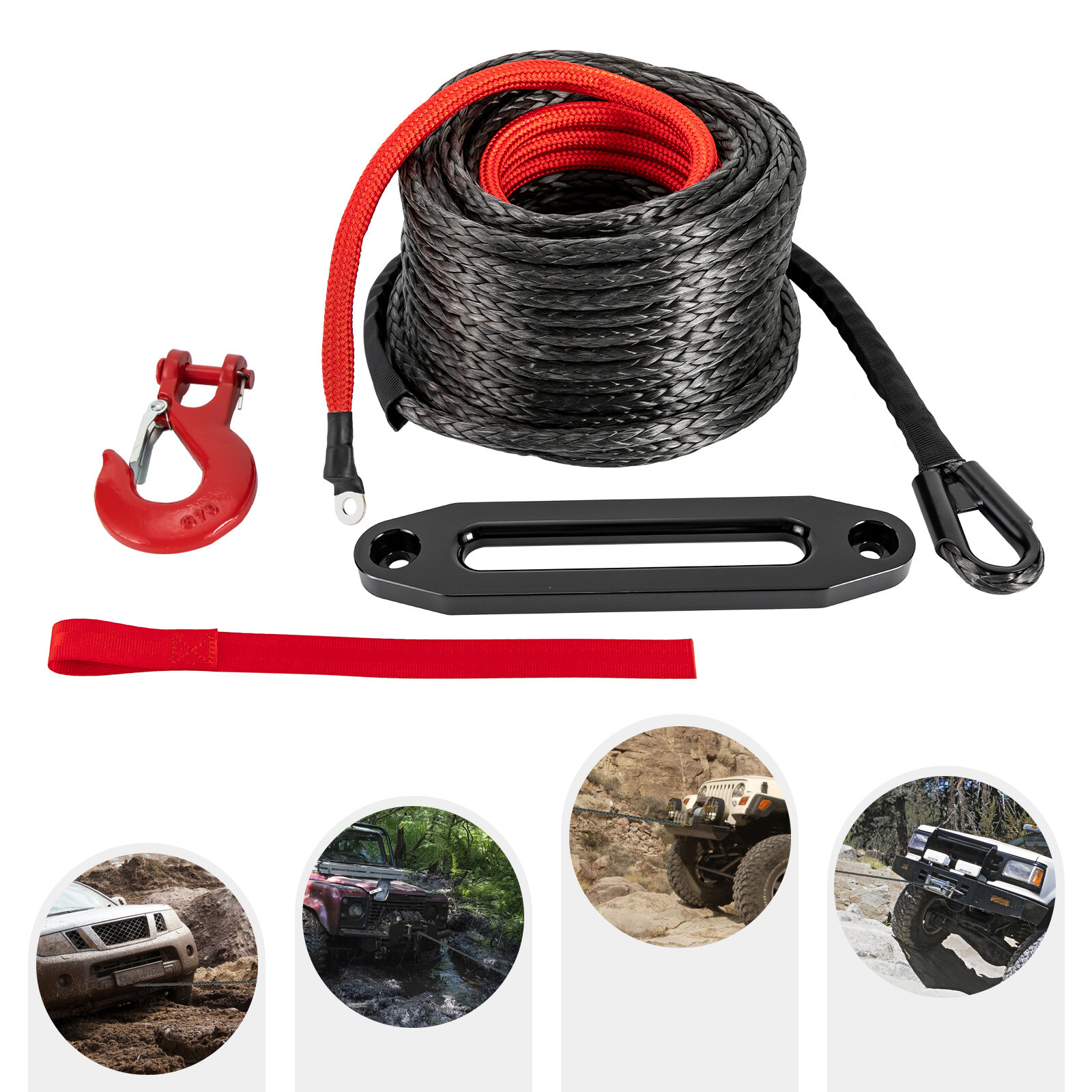 3/8″x100ft Synthetic Winch Rope 23809lbs Recovery Cable Winch Line for Truck SUV