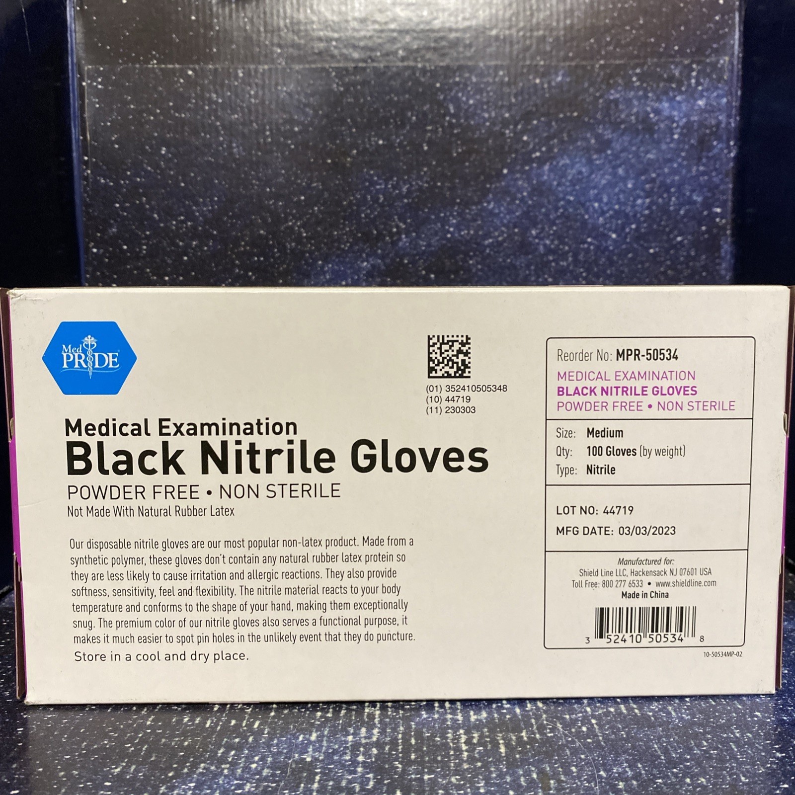 MedPride Medical Examination Nitrile Gloves, M, Powder Free, Small,Black-100/Box