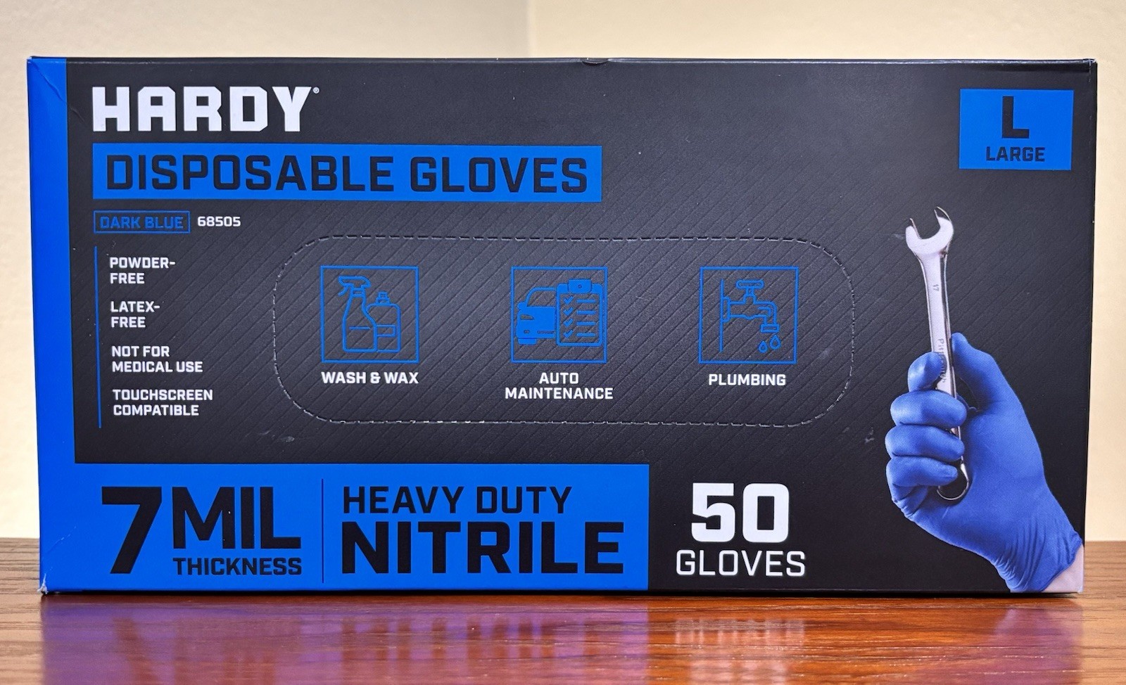 Hardy Disposable Gloves Heavy Duty 7 Mil Nitrile Dark Blue – Box of 50 – Large