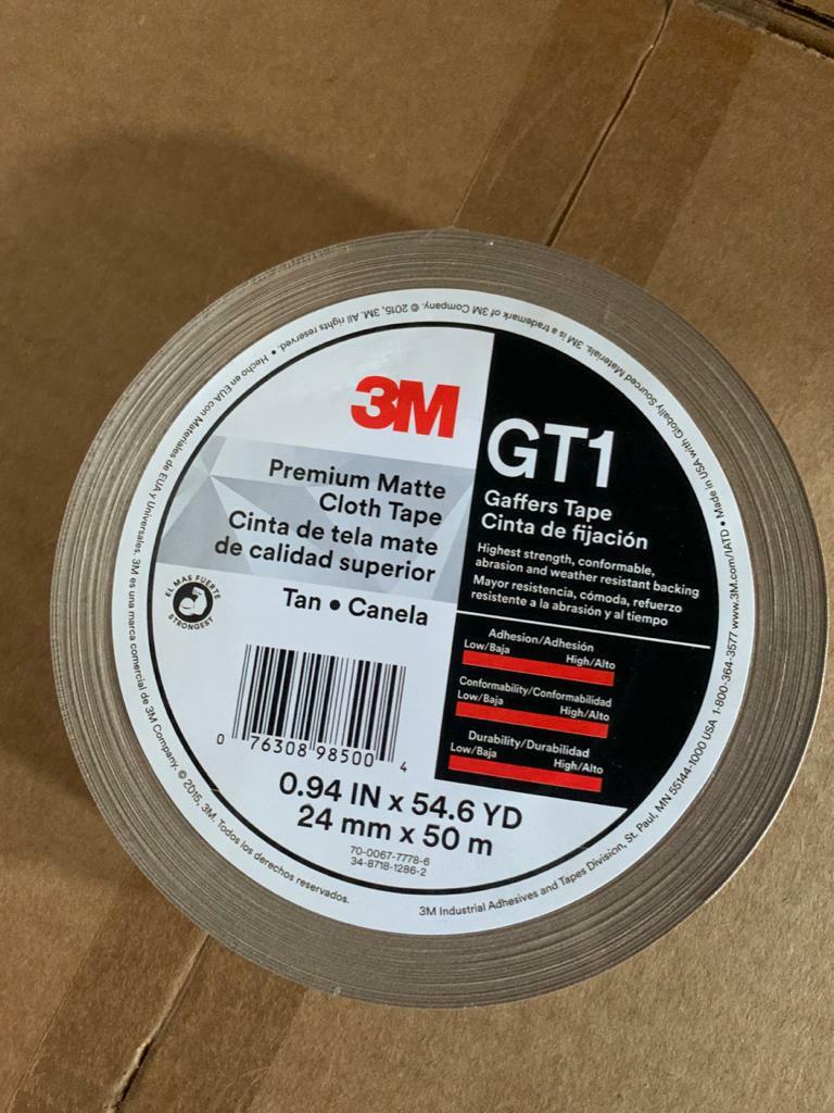 (1 ROLL) 3M Gaffers Tape Tan 1″ x 54.6 YD GT1 Premium Matte Cloth – NEW