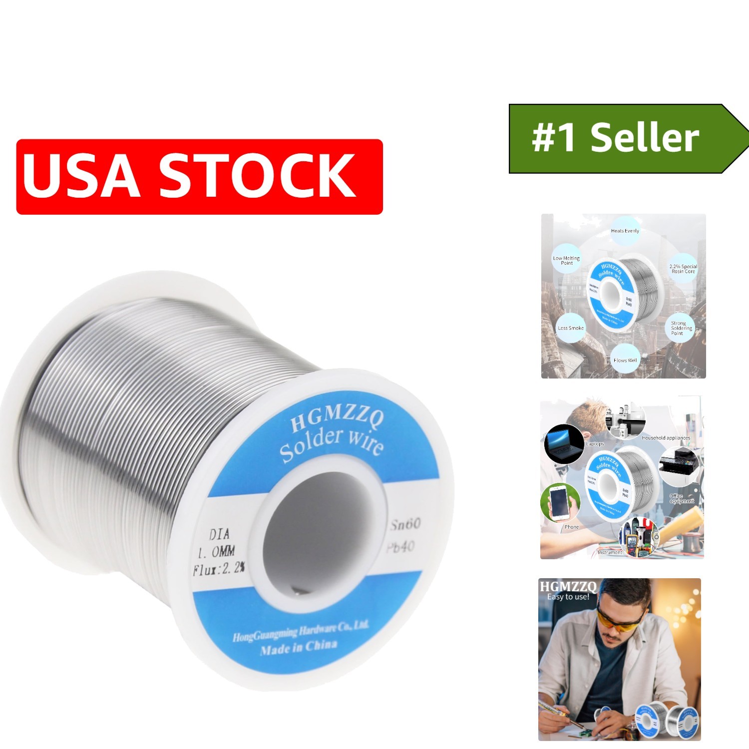 1lb Rosin Core Solder Wire – 60/40 Tin Lead 0.039inch for Effortless Soldering
