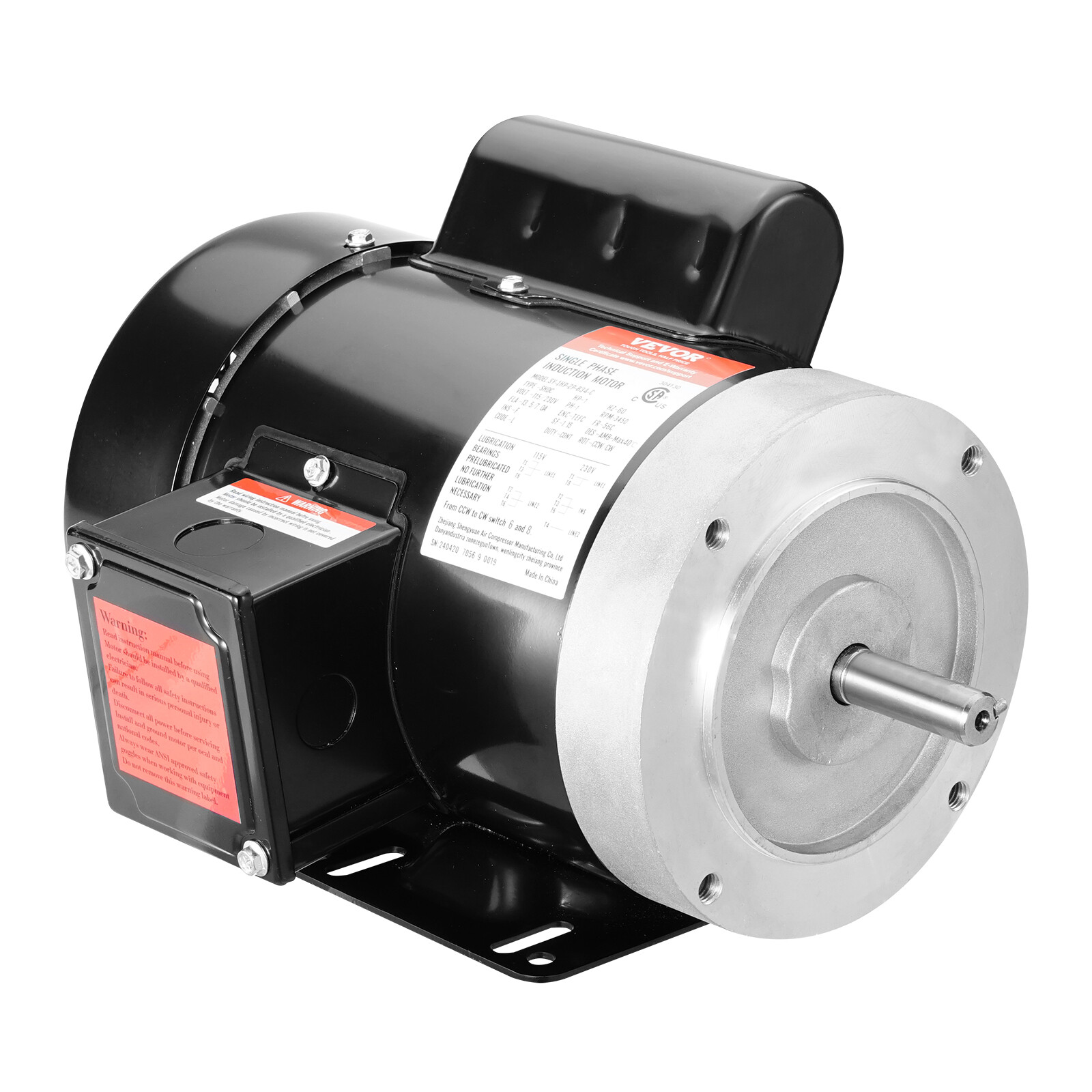 VEVOR 1HP Electric Motor 3450RPM AC115V/230V 56C Frame 1-Phase 5/8″ Keyed Shaft