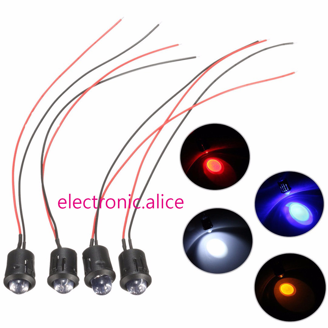 3V 5V 12V 24V 5MM LED Diode Light Clear 20cm Cable Pre-Wired With Plastic Holder