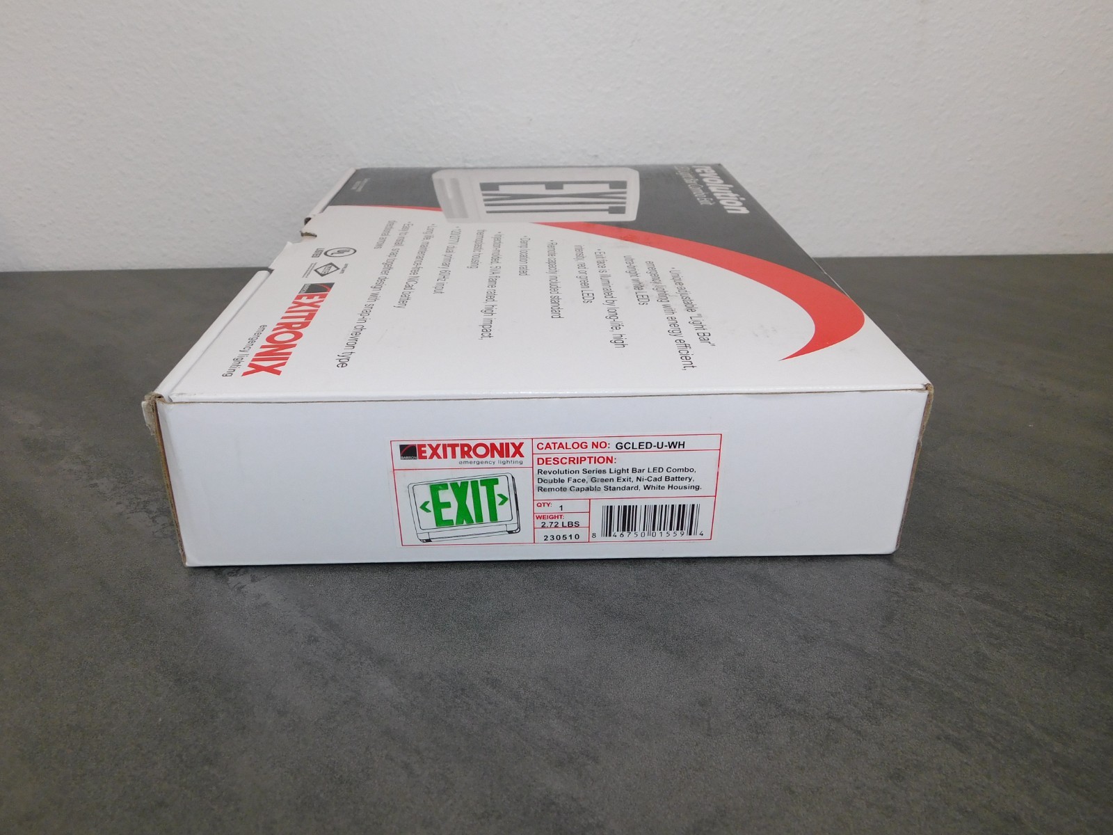Exitronix Exit Sign With Light Bar GCLED-U-WH Green Or Red LED Thermoplastic NIB