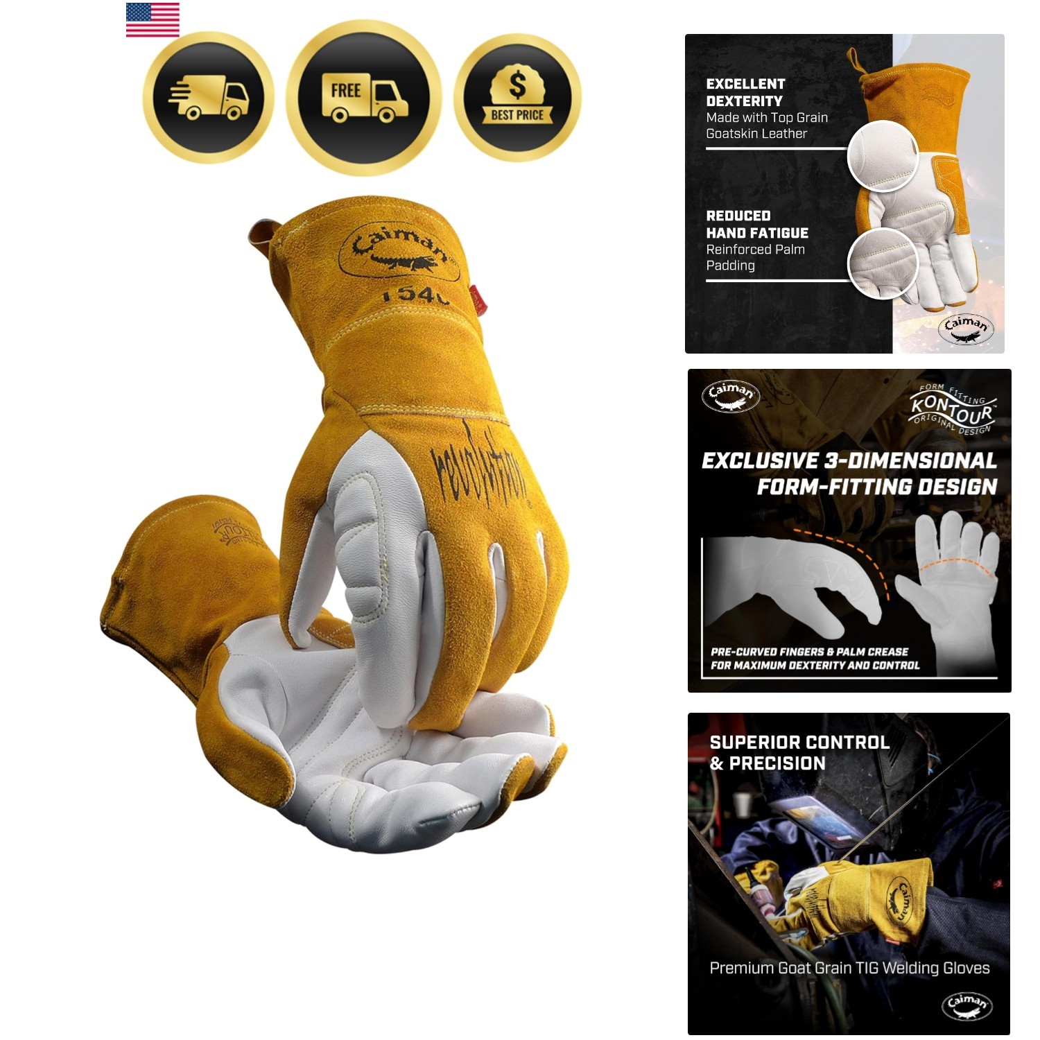 Goat Grain TIG/Multi-Task Welding Gloves, Split Cowhide Back, 4-Inch Extended…
