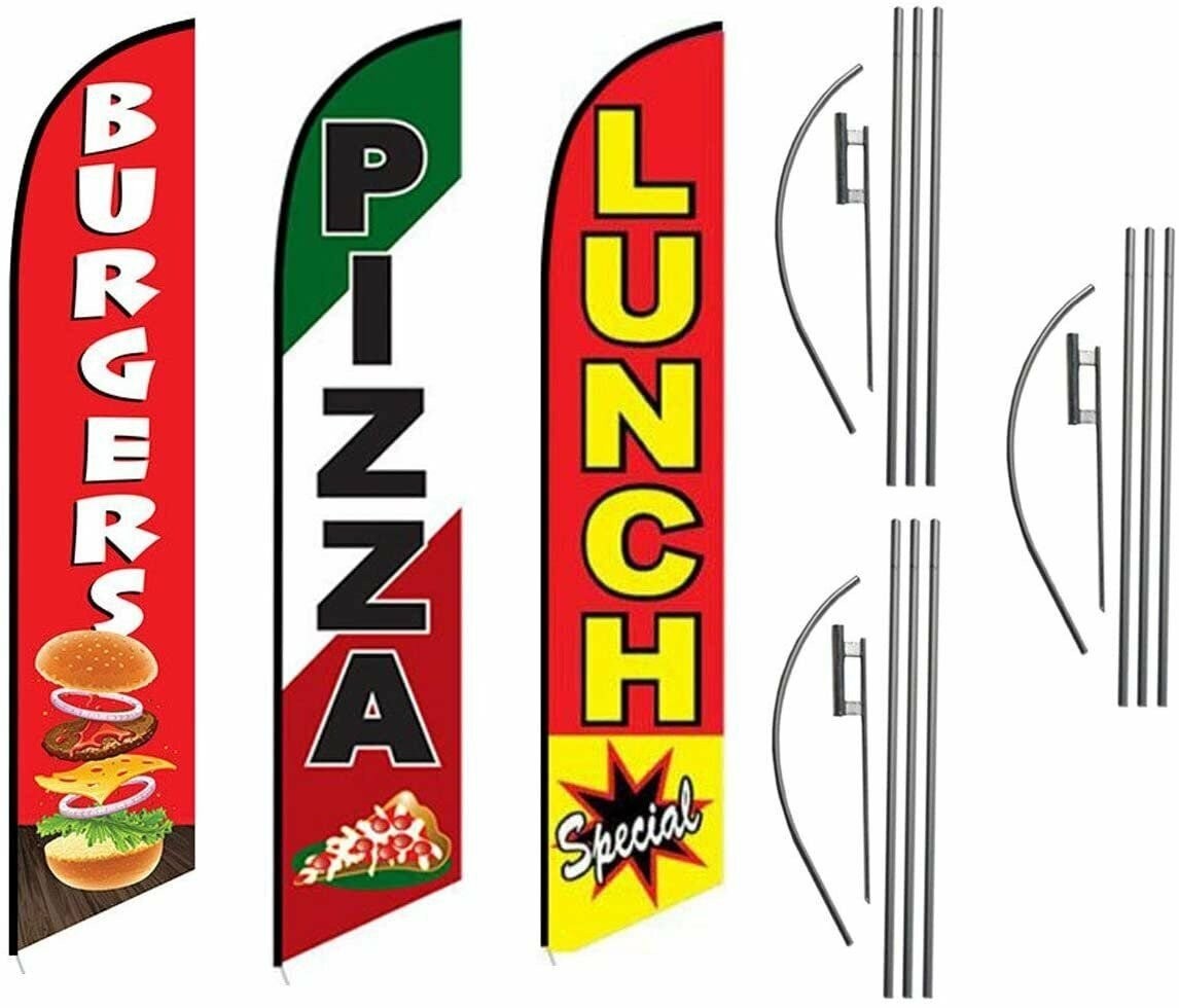 FFN Burgers, Pizza, Lunch Special Outdoor Advertising Feather Swooper Banner…