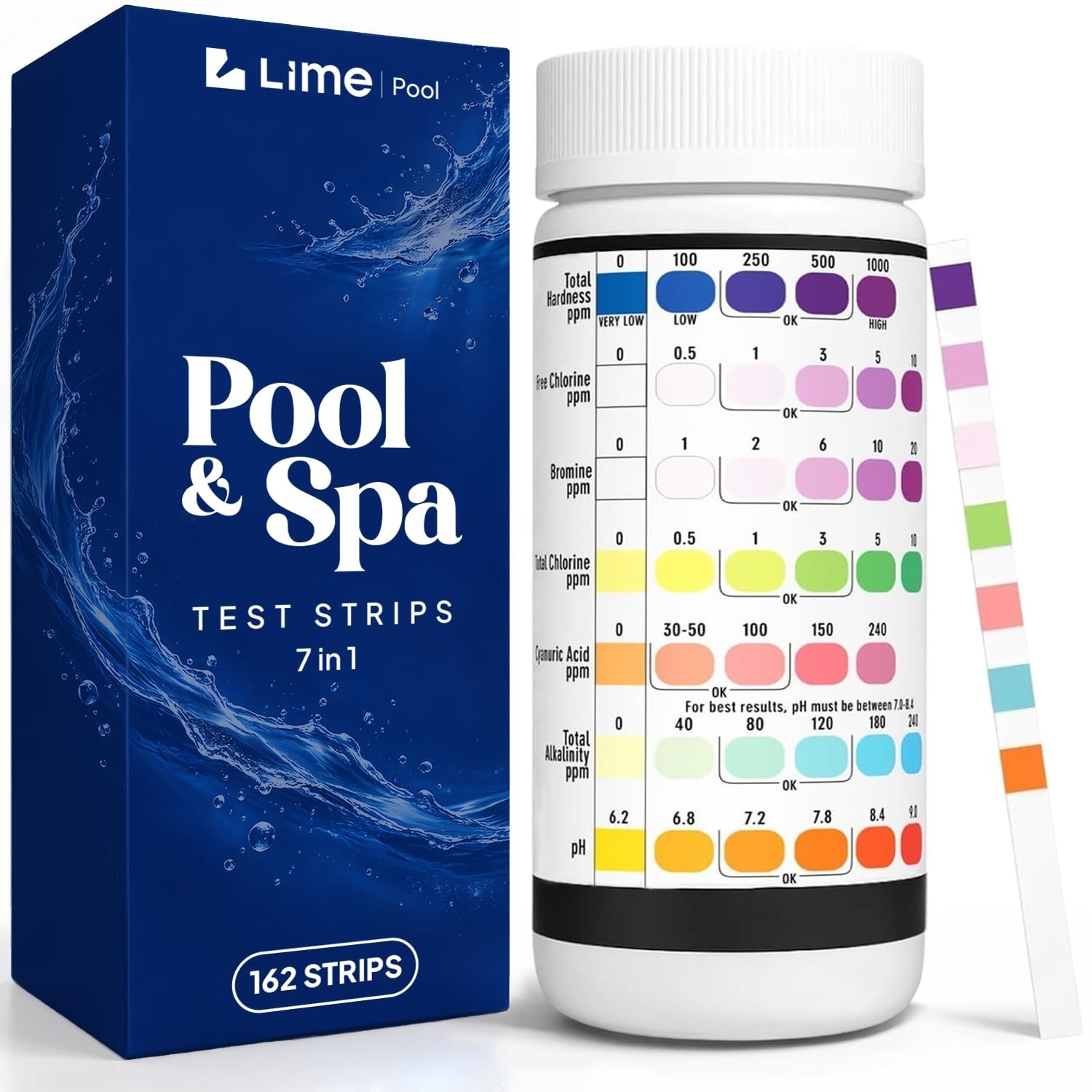 162 Pcs 7-Way Hot Tub, Spa & Pool Test Strips – Accurate Readings in 15 Seconds