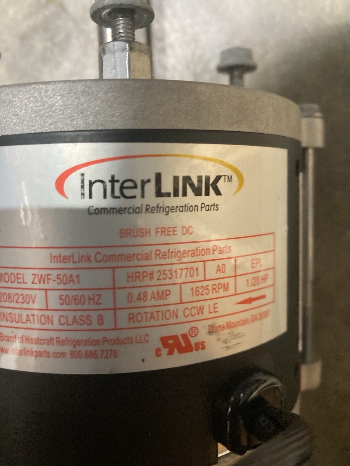 New Take Off 25317701 InterLINK Heatcraft Fan Motor 208/230V ZWF-50A1
