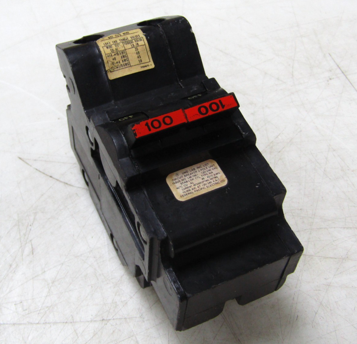 🙌FPE FEDERAL PACIFIC 100 AMP STAB-LOK CIRCUIT BREAKER 120/240 VAC 2 POLE NA2100