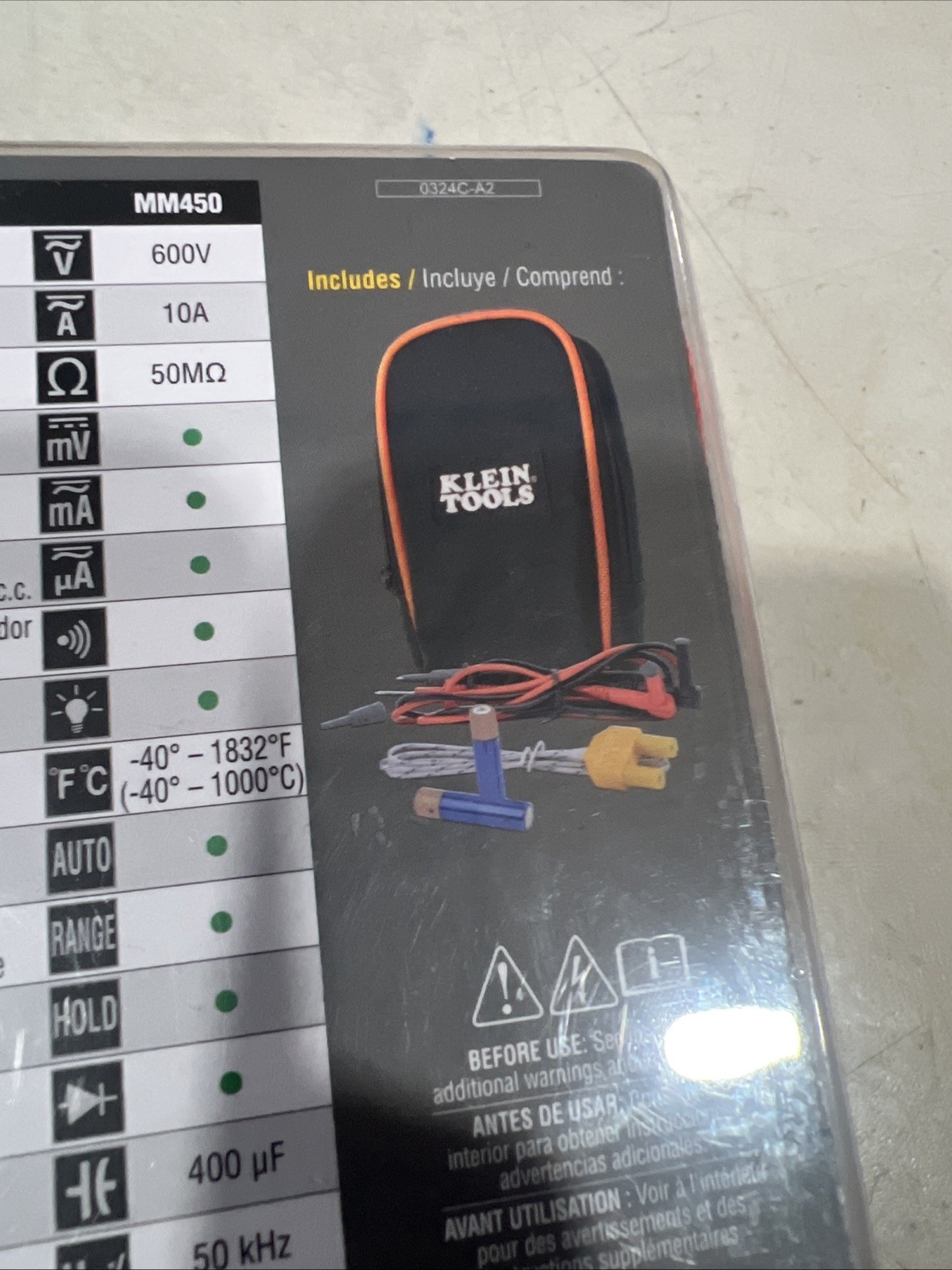 KLEIN TOOLS MM450 Slim Digital Multimeter,LCD,1.1″ L,600 V 801GH4