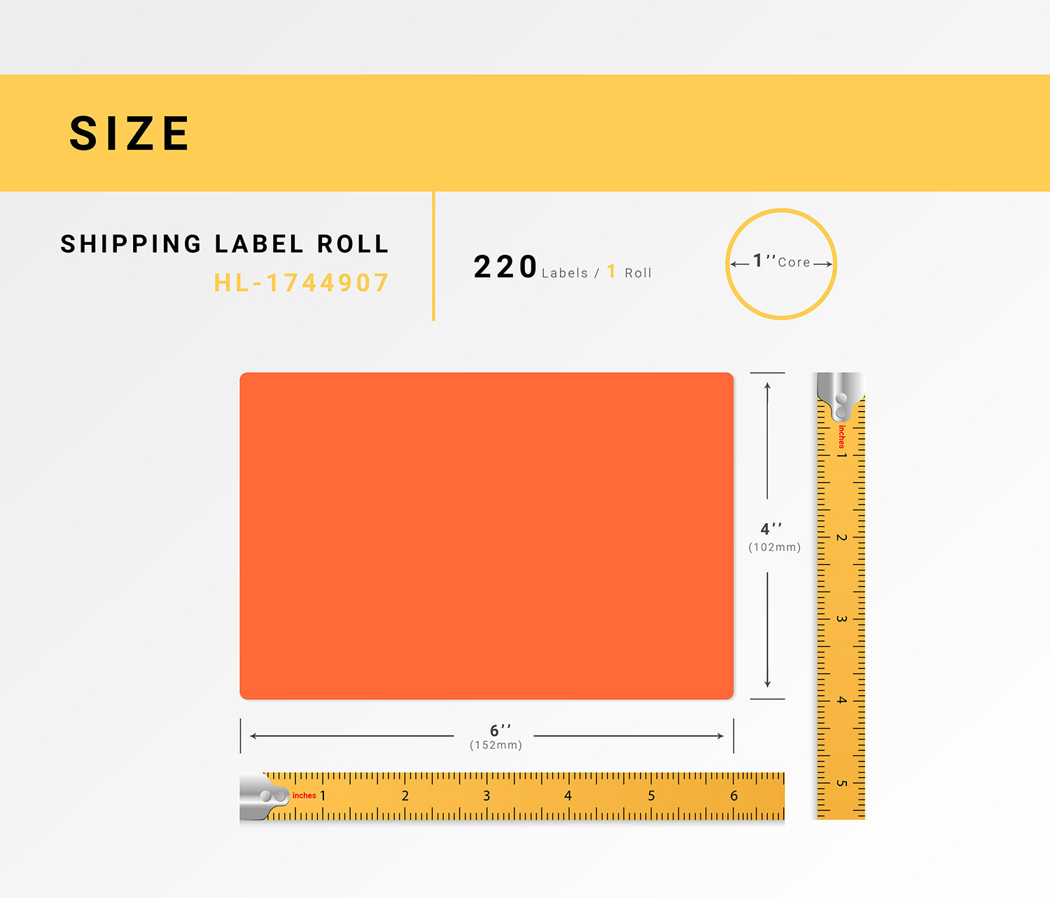 DYMO LW 1744907 ORANGE 4XL 4×6 4″x6″ – ONE (1) Roll All-Purpose Labels FREE SHIP