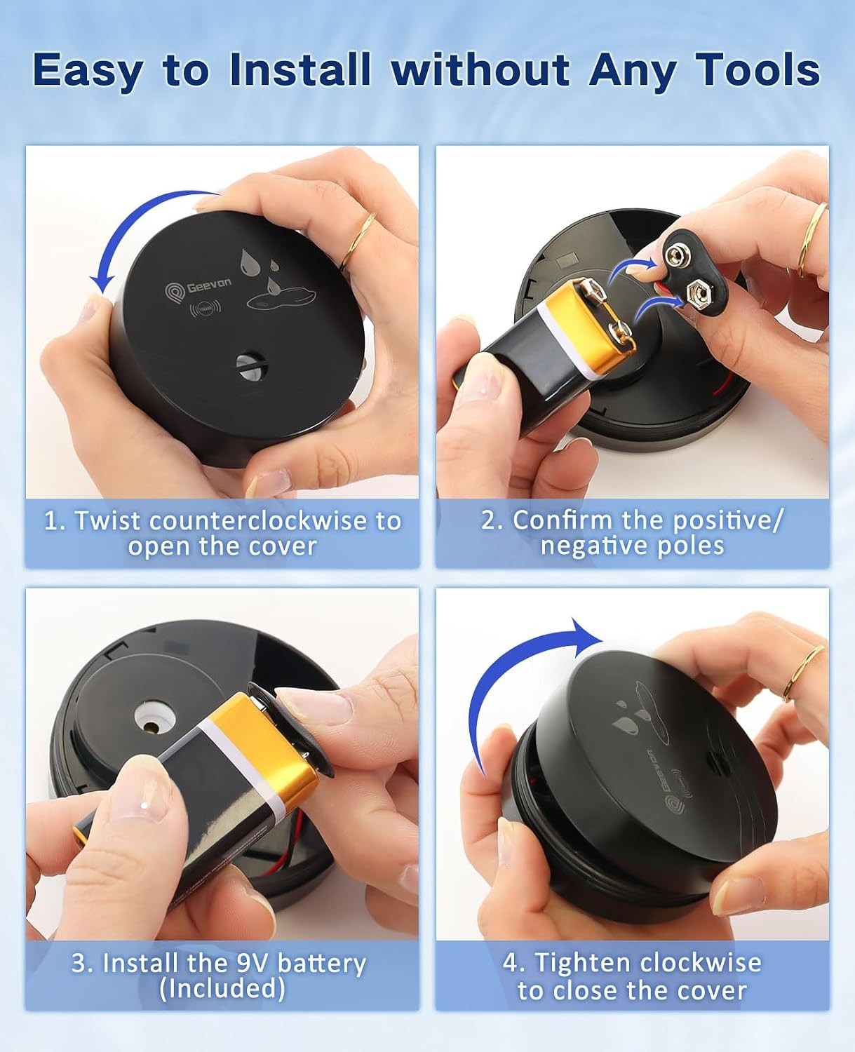 Water Leak Detector Alarm 100dB Loud Battery-Operated Home Flood Sensor