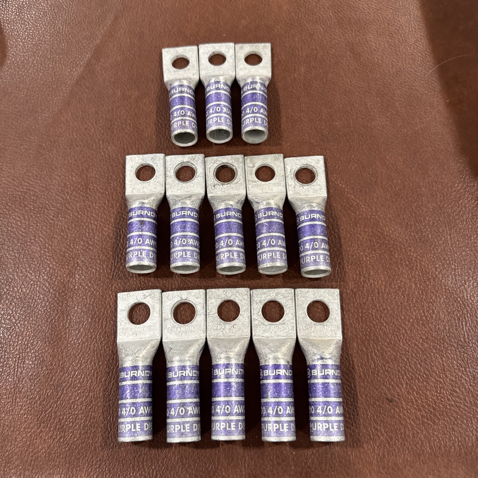 Lot of 13 Burndy YA28: One-Hole Compression Lug, N200 4/0 AWG CU, Purple Die 15
