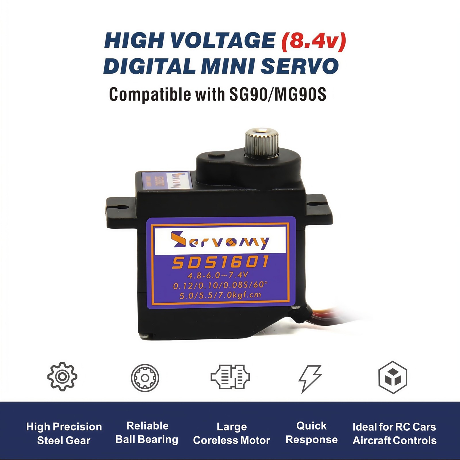 -SDS1601, High Torque Coreless Digital Micro Servo, 7.5Kgf.cm 0.07s 8.4V, Met…