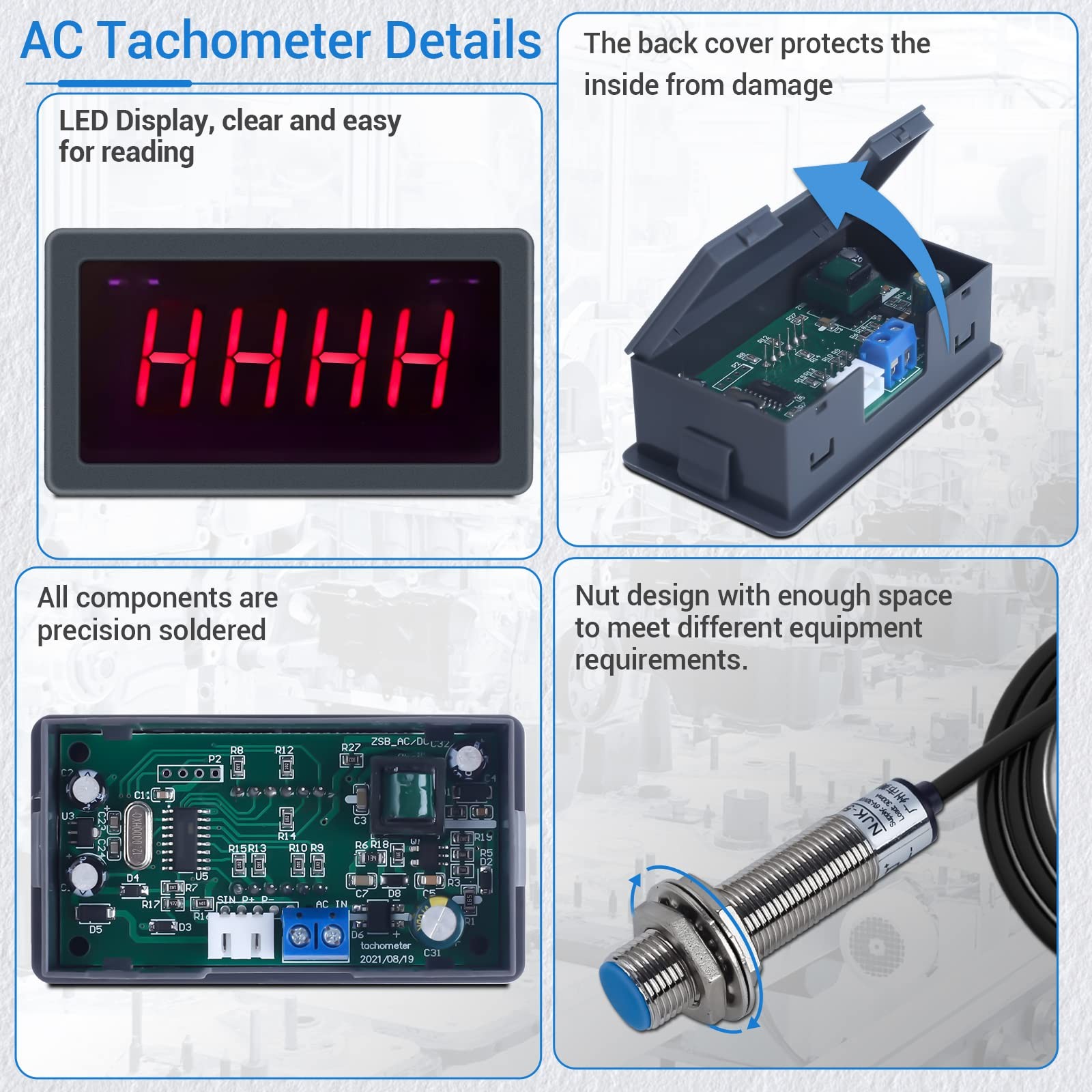 ICSTATION 4 Digital Red LED Tachometer RPM Speed Meter AC 110V-230V Digital…