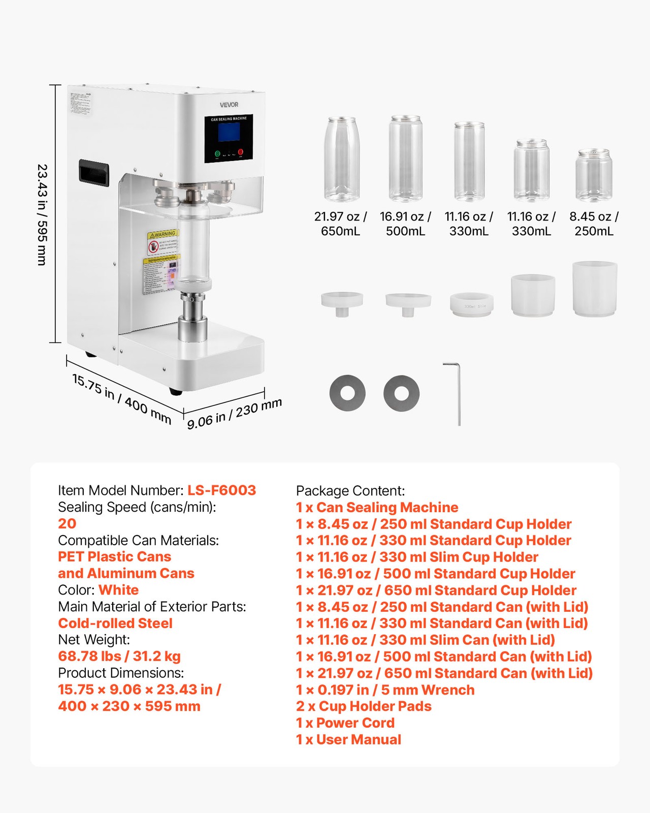 VEVOR Can Sealer Machine Automatic Commercial Soda Can Sealing Coffee Shop White