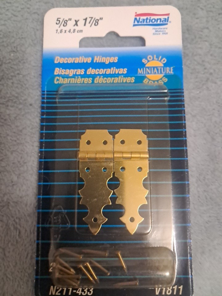 7 Pk of 2 Brass Miniature Decorative Hinge 5/8 In. x 1-7/8 In. National N211-433