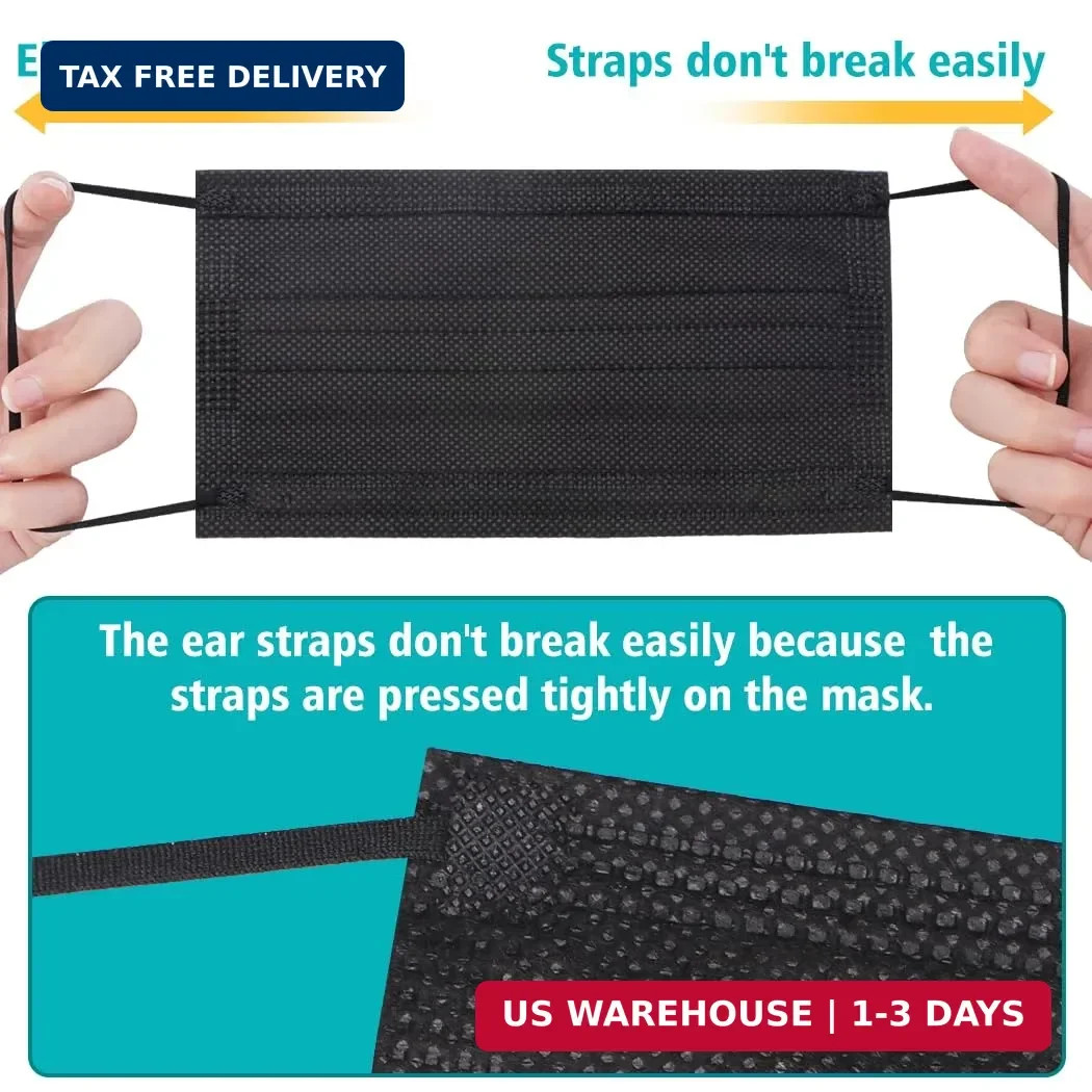 ZTANPS 100 PCS Disposable Face Masks, Black Disposable Masks, 3 Ply Protection F