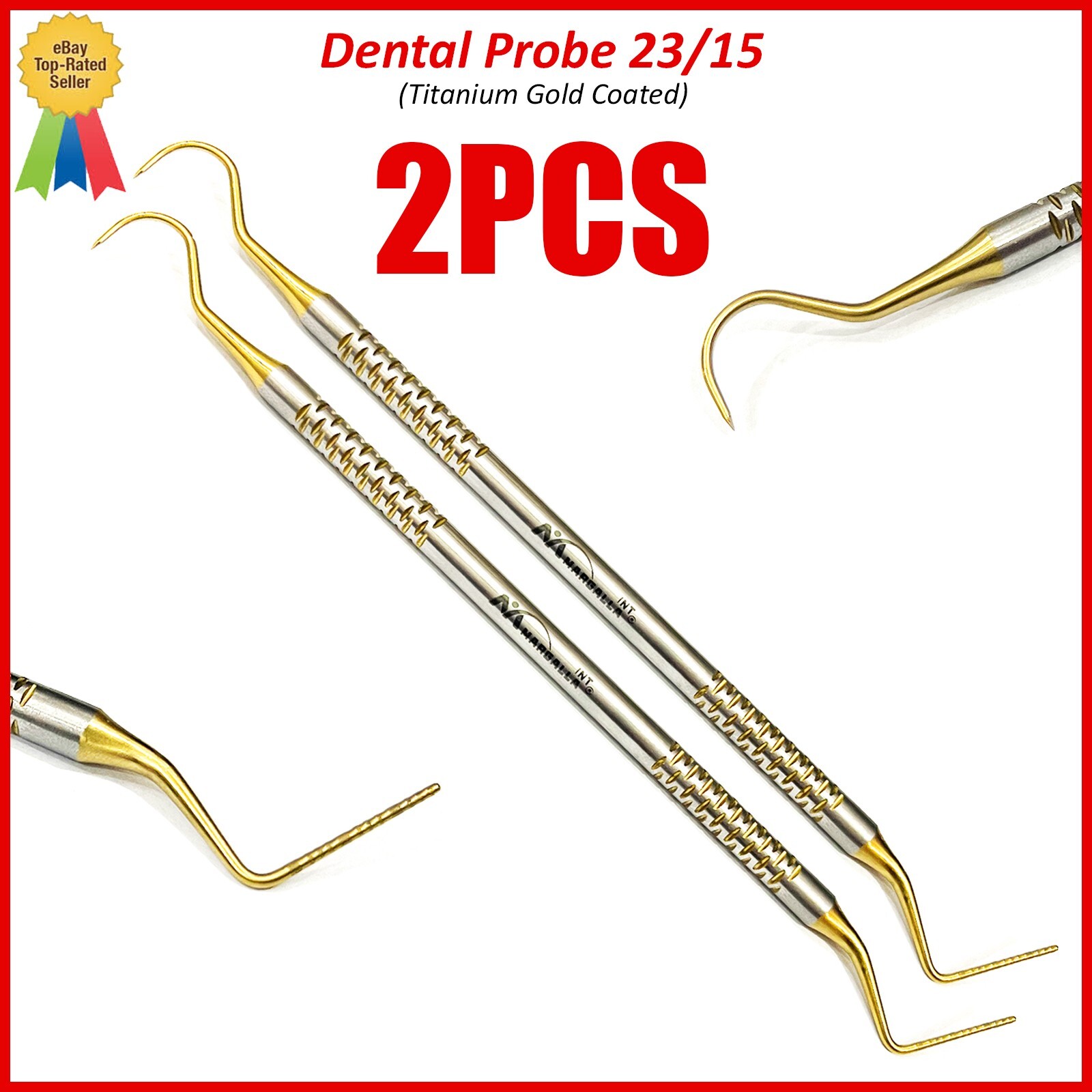 2Pcs New Dental Explorer-Probe 23/15UNC High Quality Titanium Gold Coated