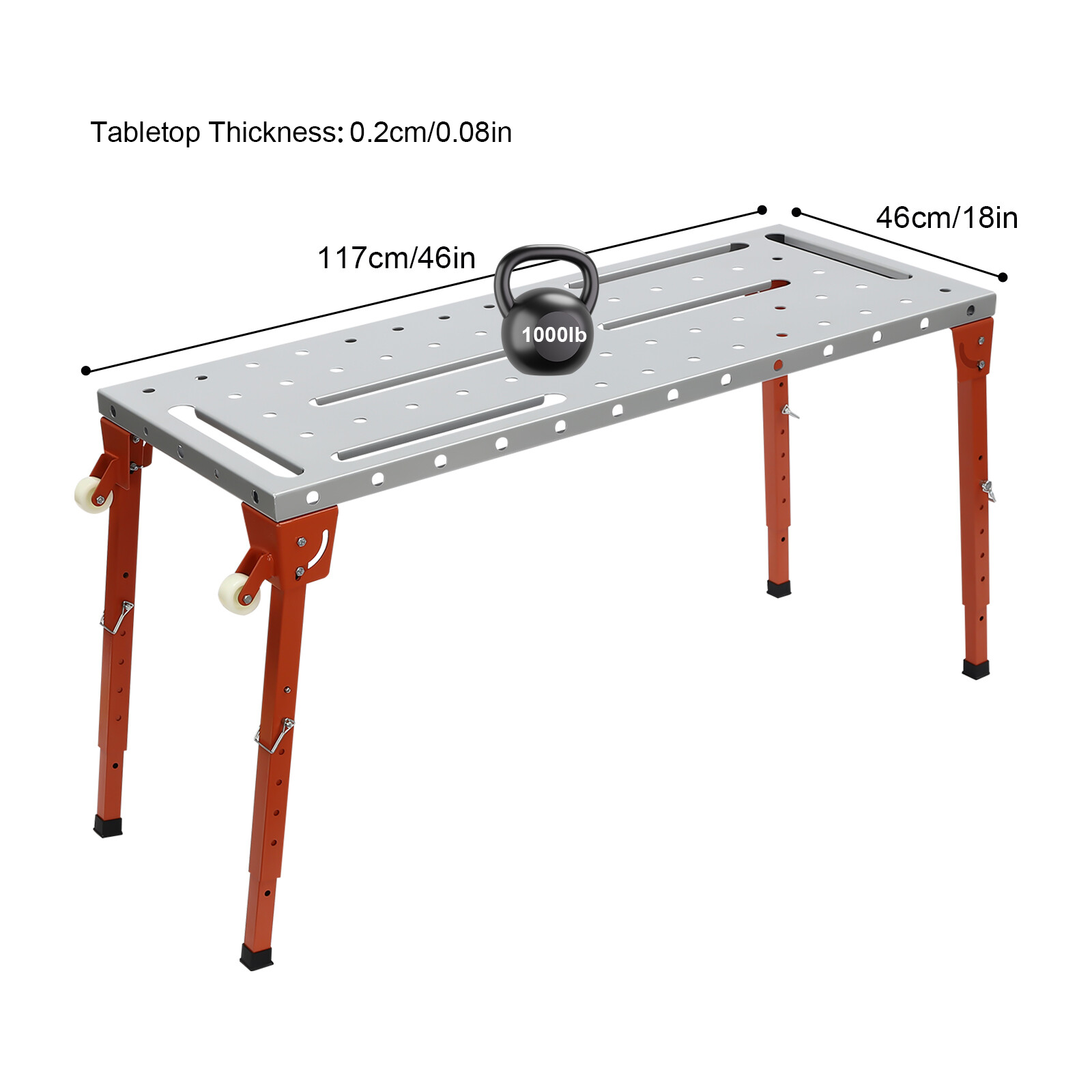 Welding Table 46″ x 18″ 1000LBS Folding Workbench Adjustable Height 13-21inch