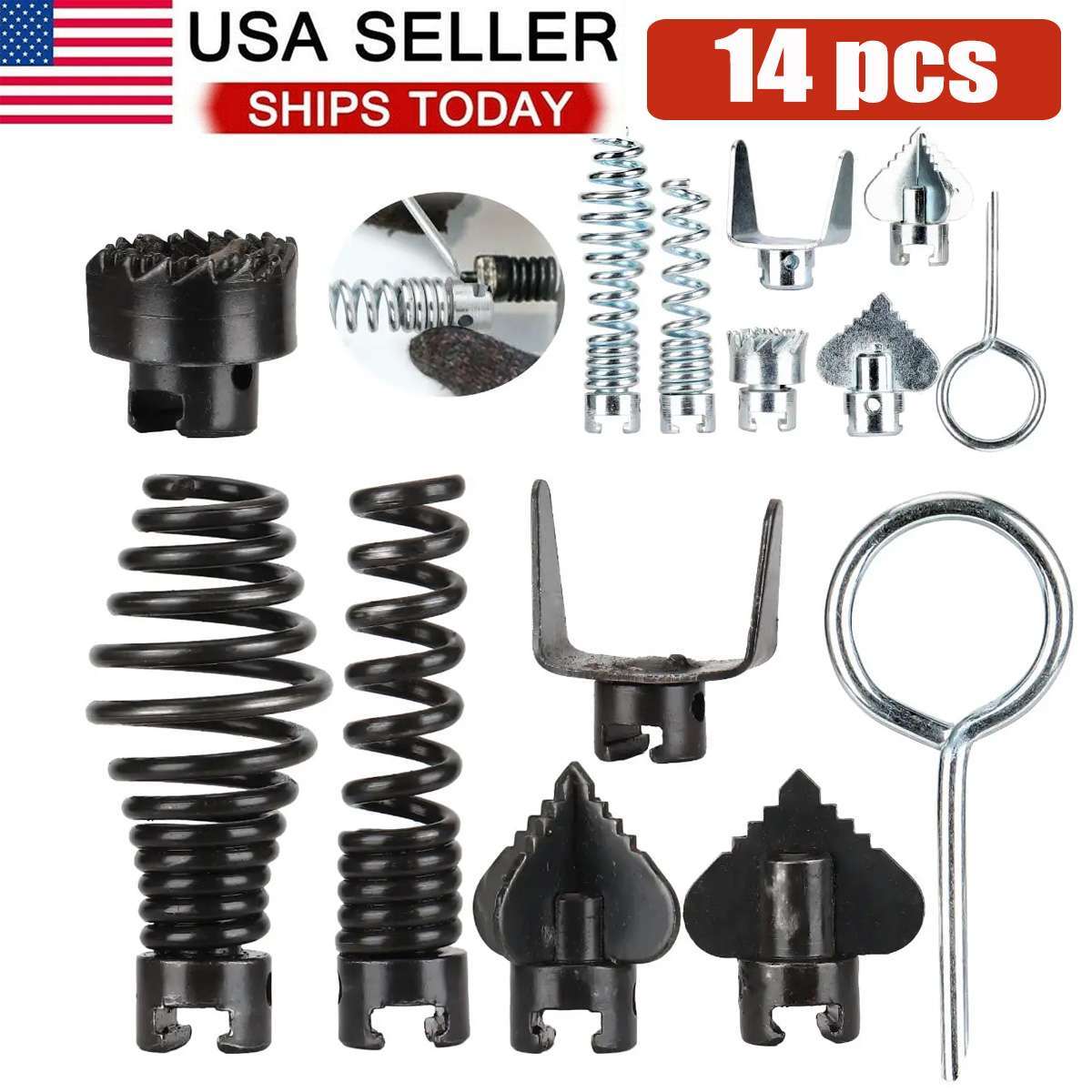 14 Cutter Set Drain Cleaner Plumbing Snake Tool Cable Auger Clog Sewer Unblocker