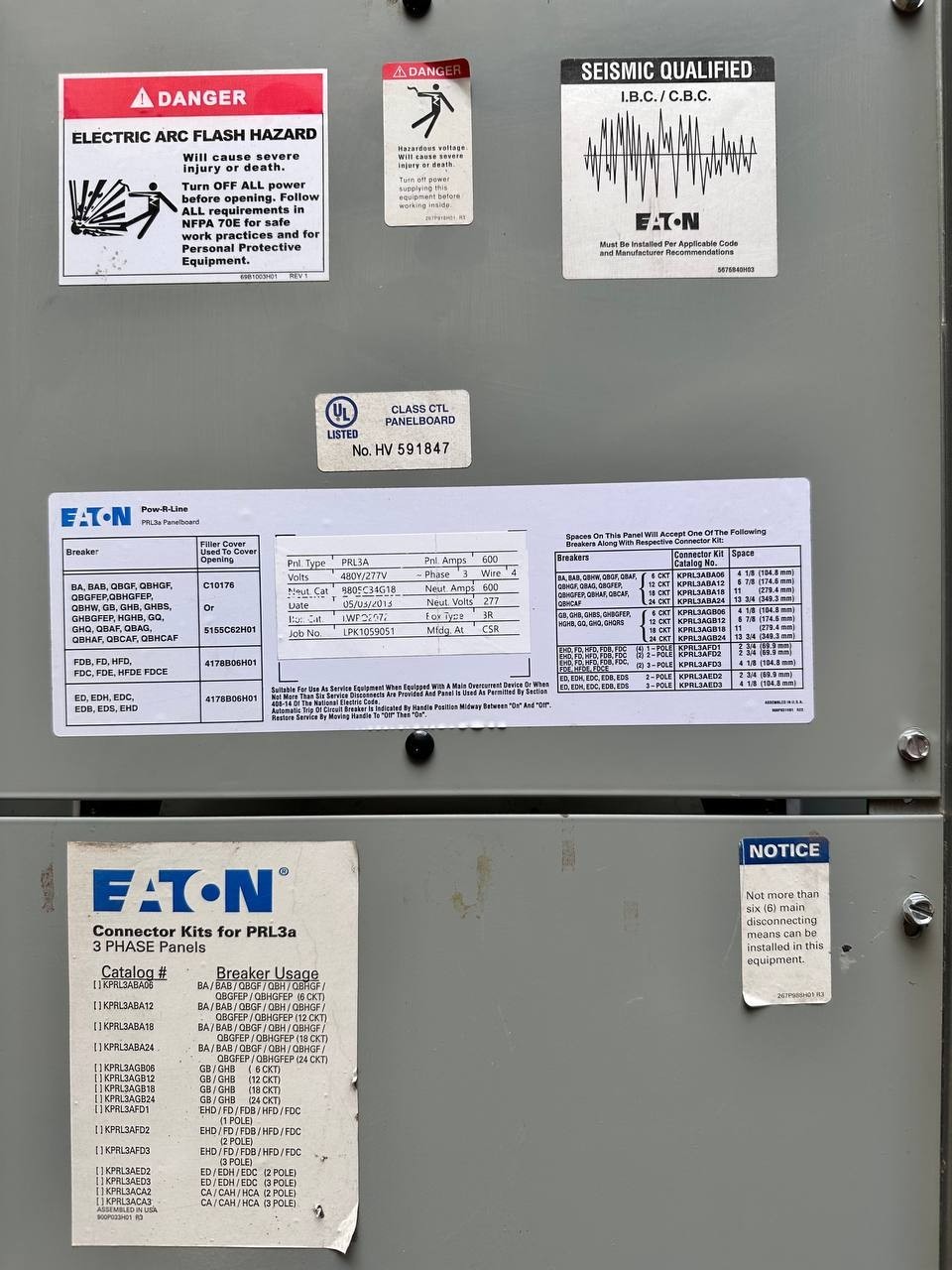 EATON PRL3a 600A 480 277V 3PH NEMA 3R Outdoor 60 inch