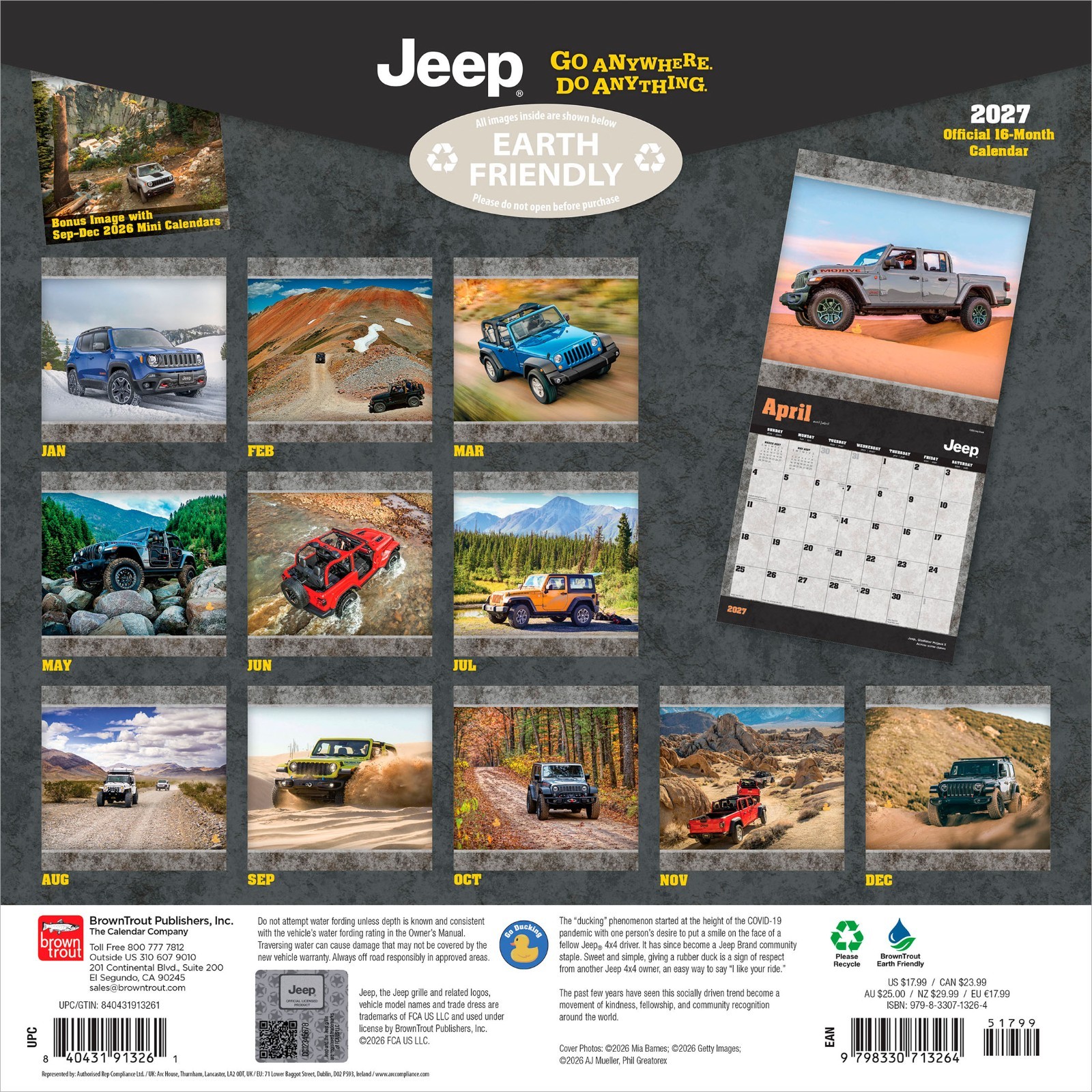 Jeep OFFICIAL | 2027 12×24″ (Hanging) Wall Calendar | Plastic-Free
