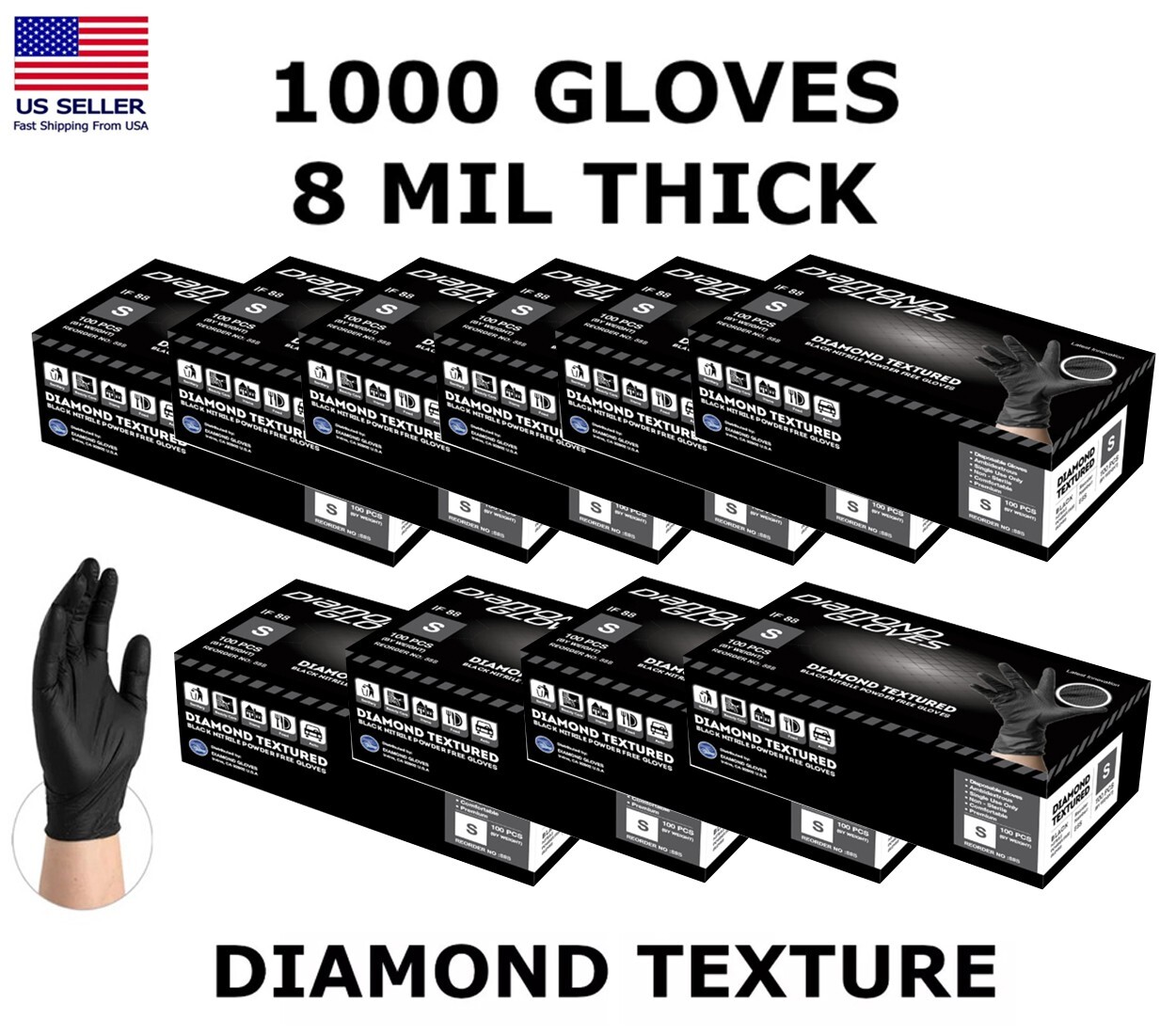 8 Mil Black Heavy Duty Thick Nitrile Industrial Gloves Case 1000 PC New S M L XL