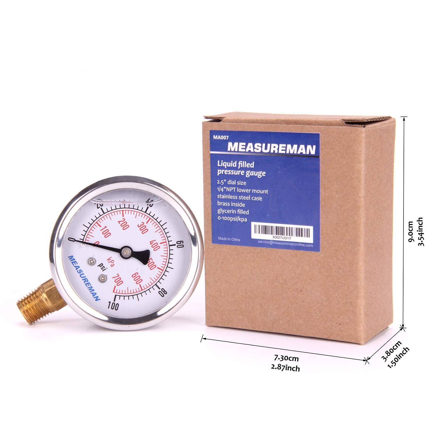 0-100 PSI/kPa Water Pressure Gauge, Glycerin Filled,psi Gauge