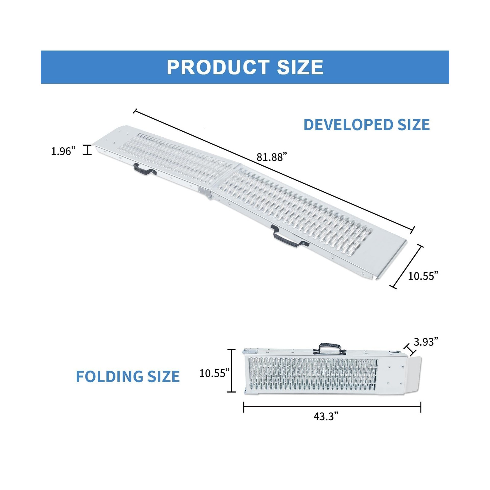 81.88 inches Long and 10.55 inches Wide Heavy Duty Folding Loading Ramp, 1500…