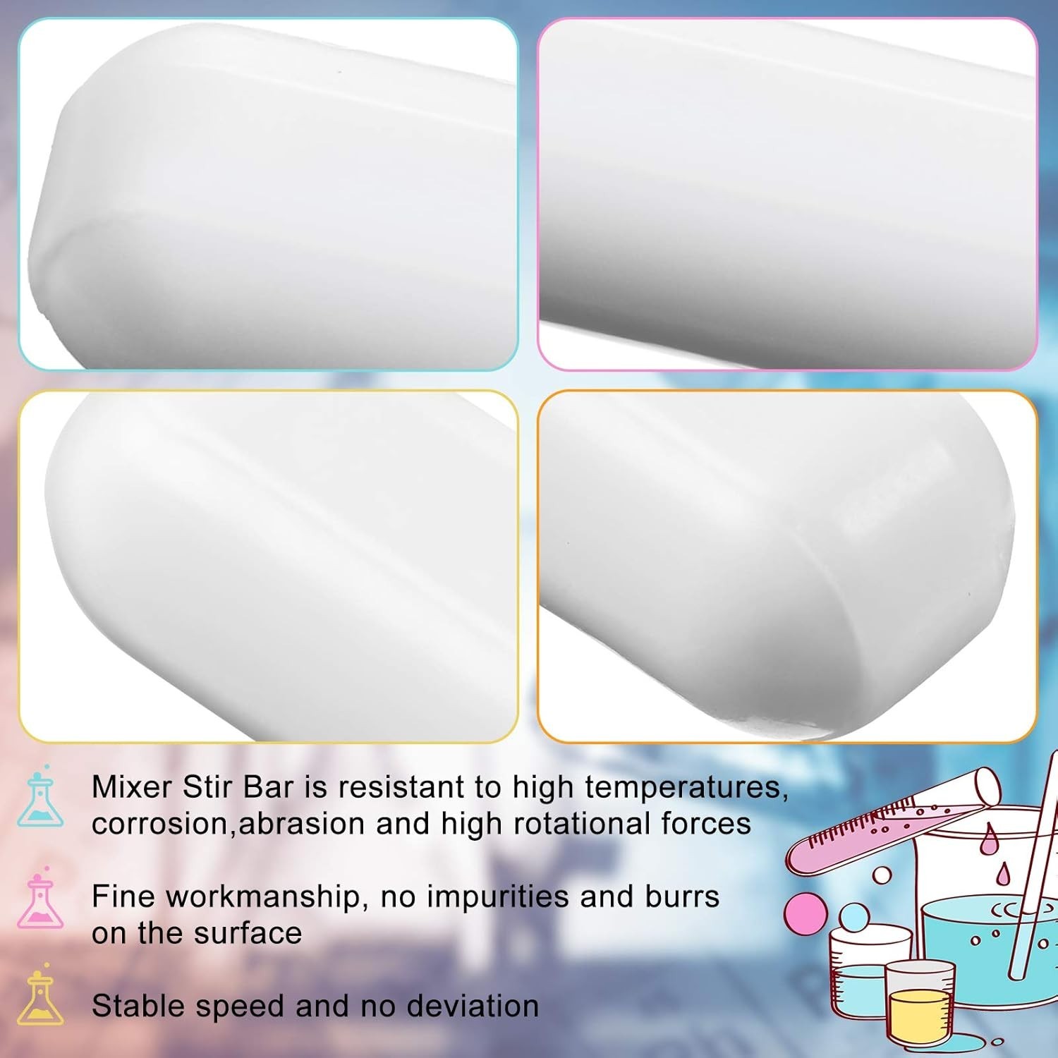 8 Pieces PTFE Magnetic Mixer Stirrer Bar, White Color Stainless Steel Laborat…