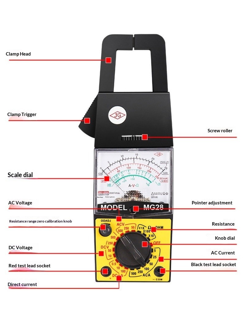 Pointer Clamp Multimeter AC Current Voltage Resistance Measuring Tool