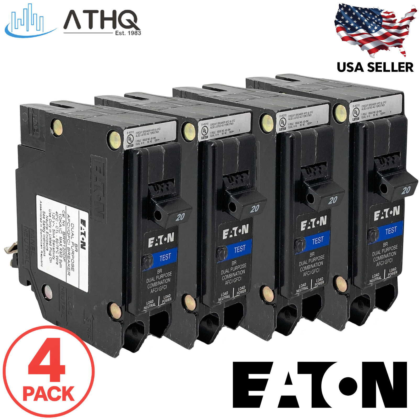 PACK OF 4 Eaton BRP120DF Dual Function AFCI GFCI Plug-On Neutral Breaker 20A NEW