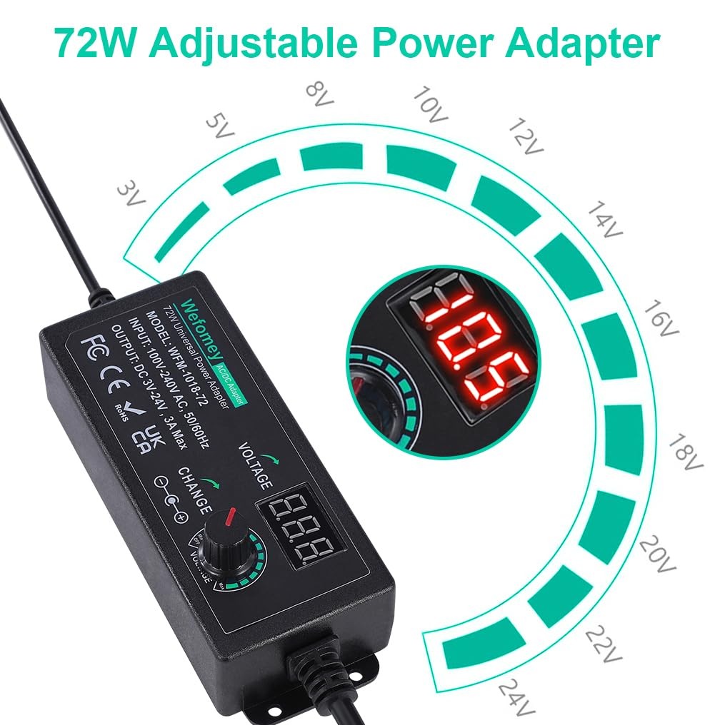 Wefomey Universal Power Supply 3V24V 3A 72W Adjustable Variable 3V 5V 9V 12V