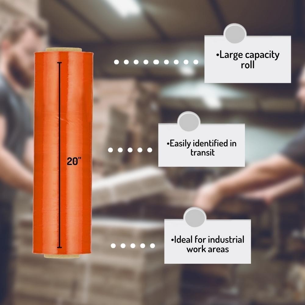 Cast Machine Pallet Stretch Shrink Film Tint Orange 20″ x 5000′ 80 Ga 1 Roll
