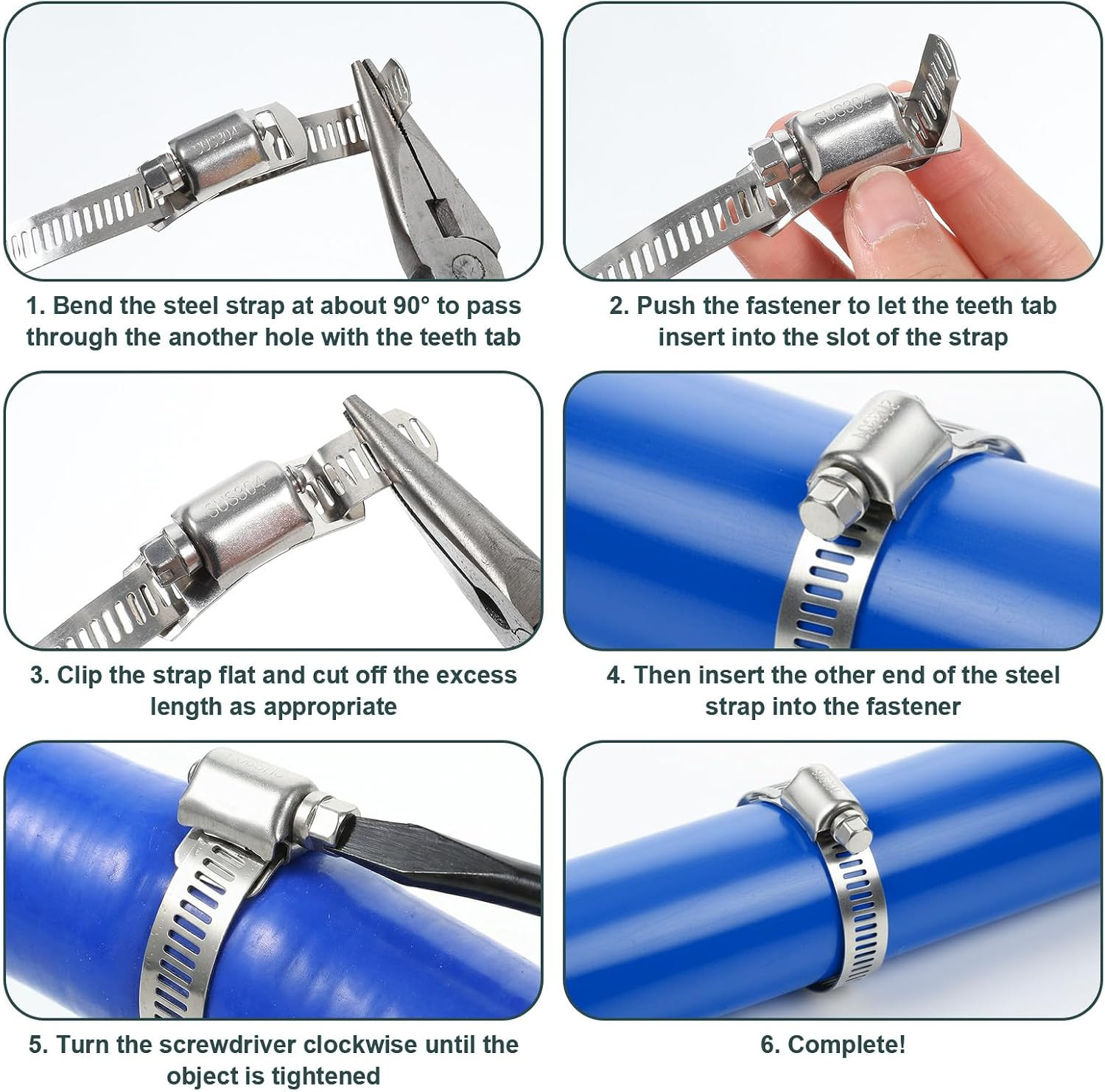 30FT Hose Clamps and 30 Fasteners, Cut-To-Fit 304 Stainless Steel Adjustable