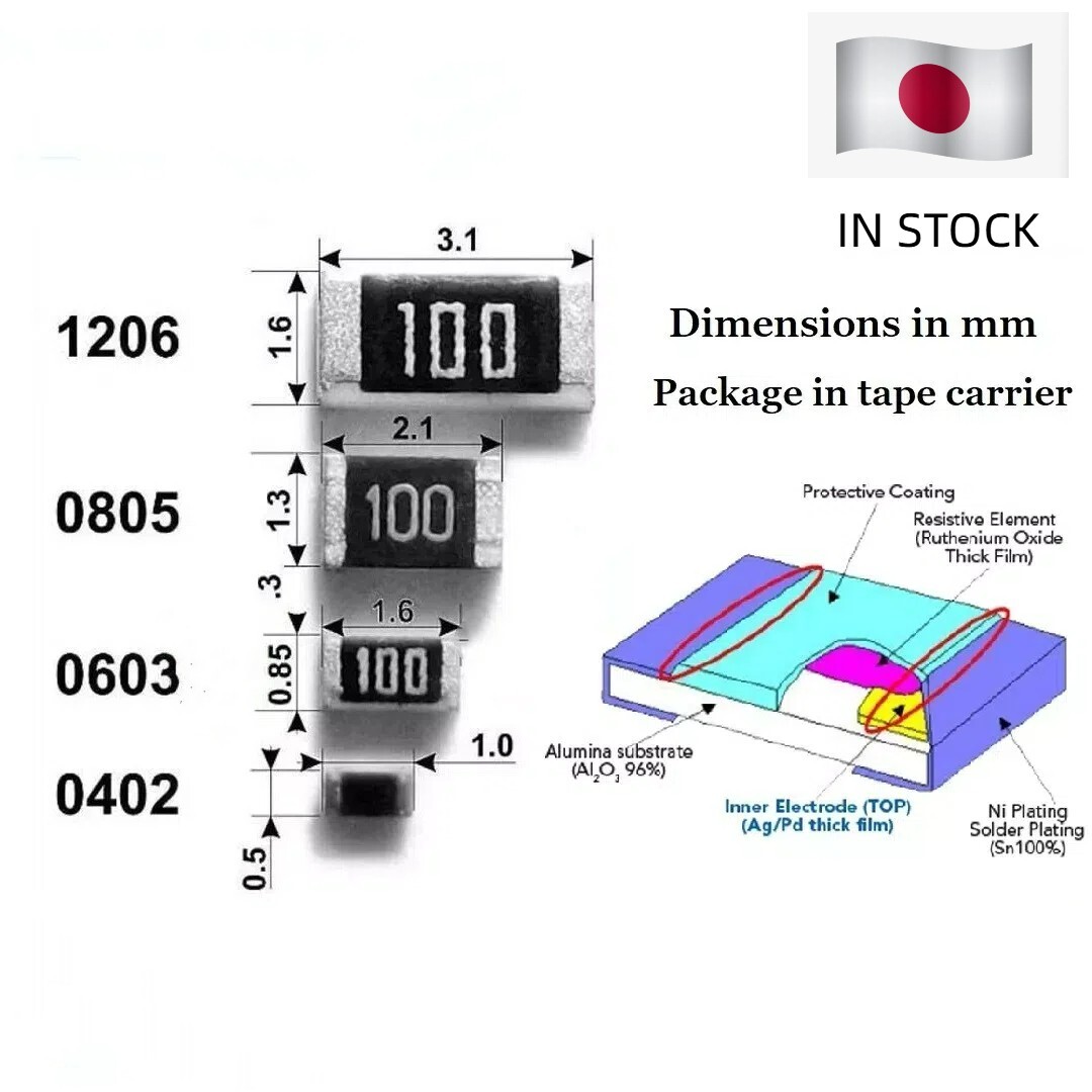 0805 SMD Resistors 1% 5% E24 Range 0 Ohm – 10M Ohm (20 Pcs) FREE SHIPPING