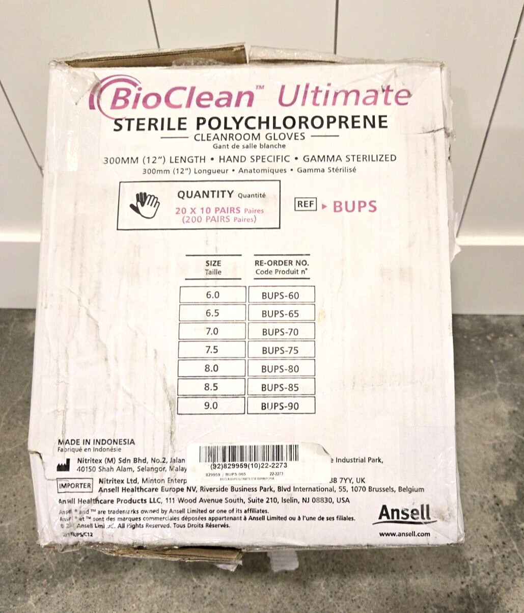 BioClean Ultimate Cleanroom Gloves BUPS-65 *200/cs* Size 6.5, 12″ Length Sterile