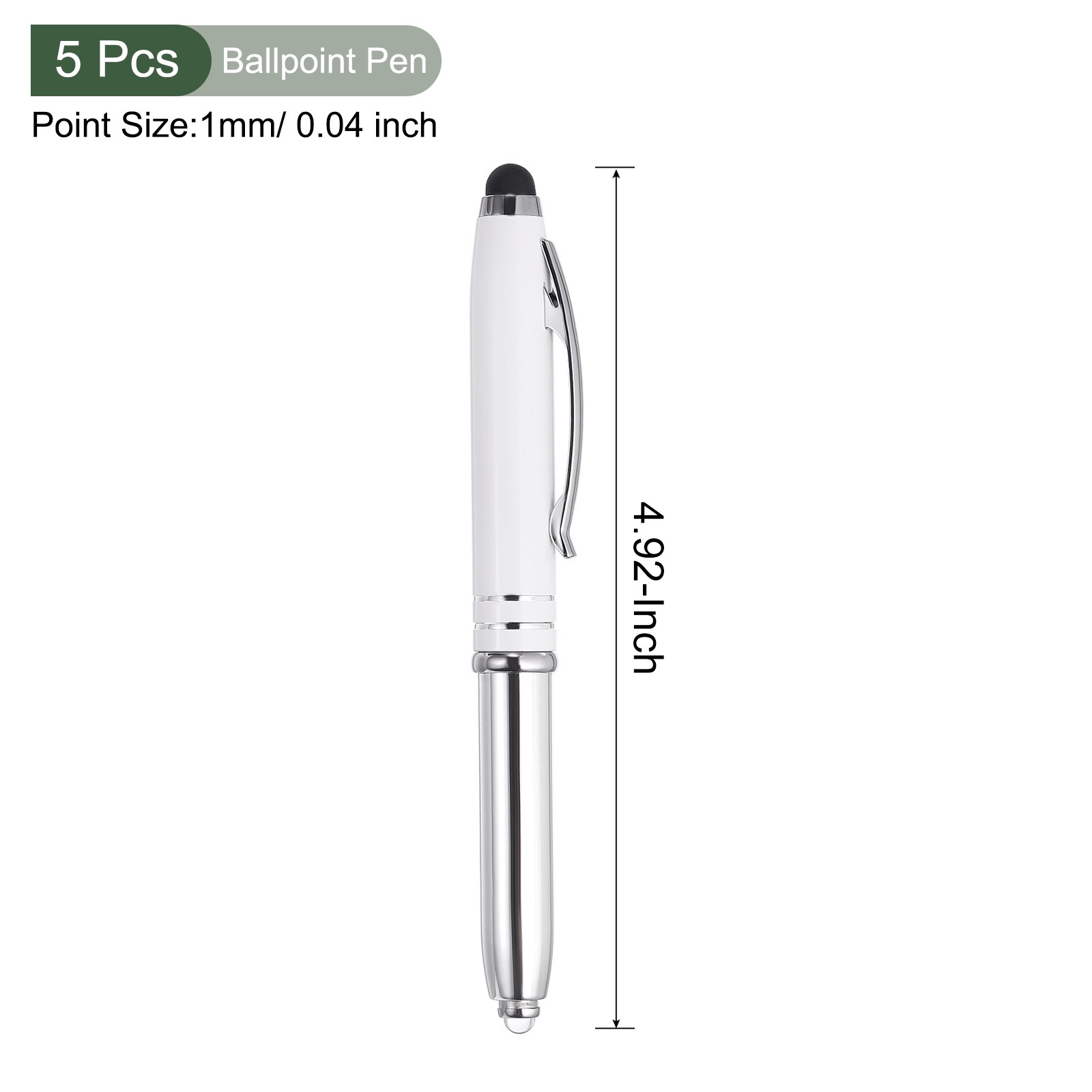 5 Pcs Ballpoint Pen with Stylus Tip and LED Flashlight 3 in 1 Black Ink White
