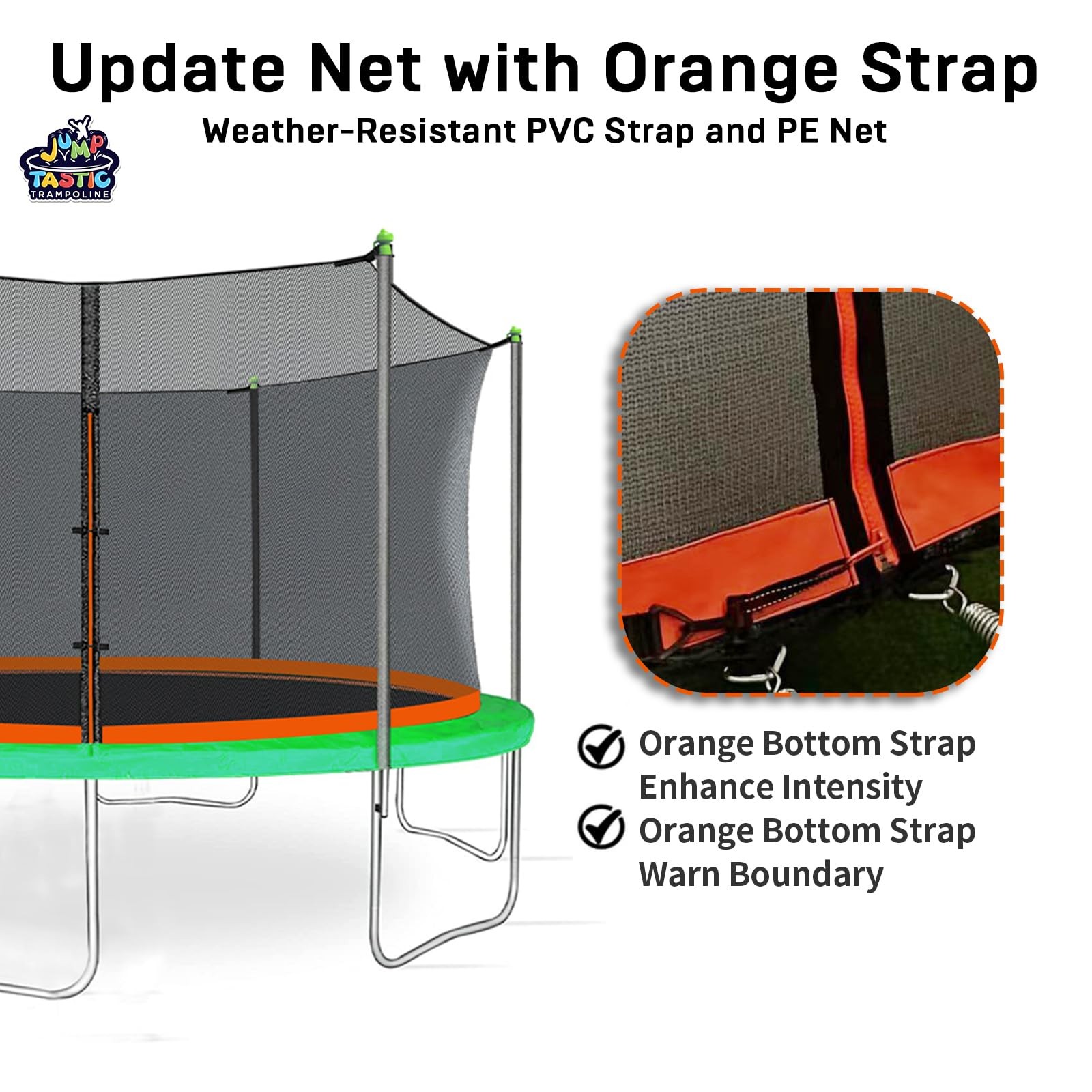 14FT Trampoline Net Replacement – 6 Straight Poles, 71in Height, UV Resistant